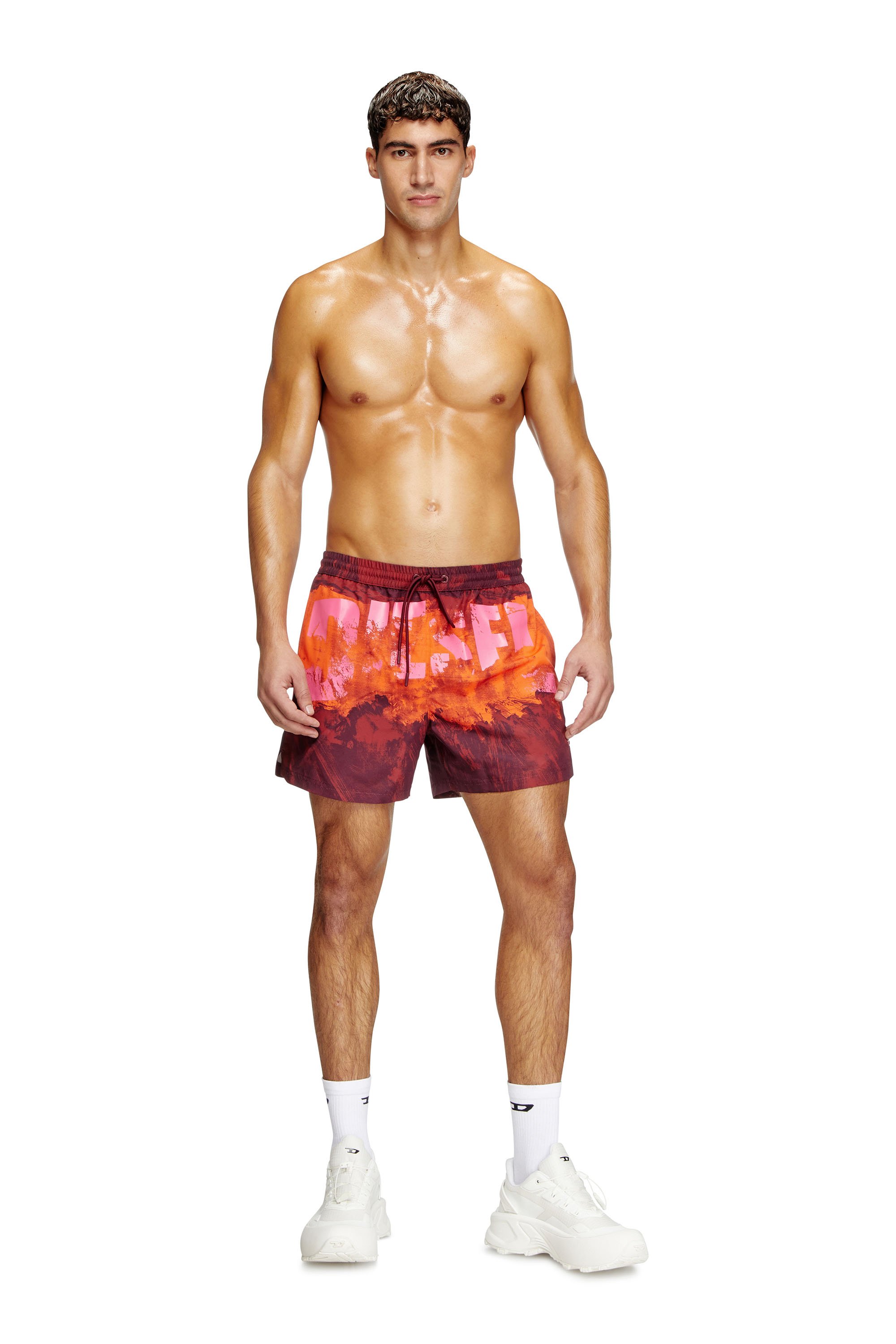 Diesel - KEN-37-D-POP, Man's Mid-length swim shorts with graphic print in Red - 1