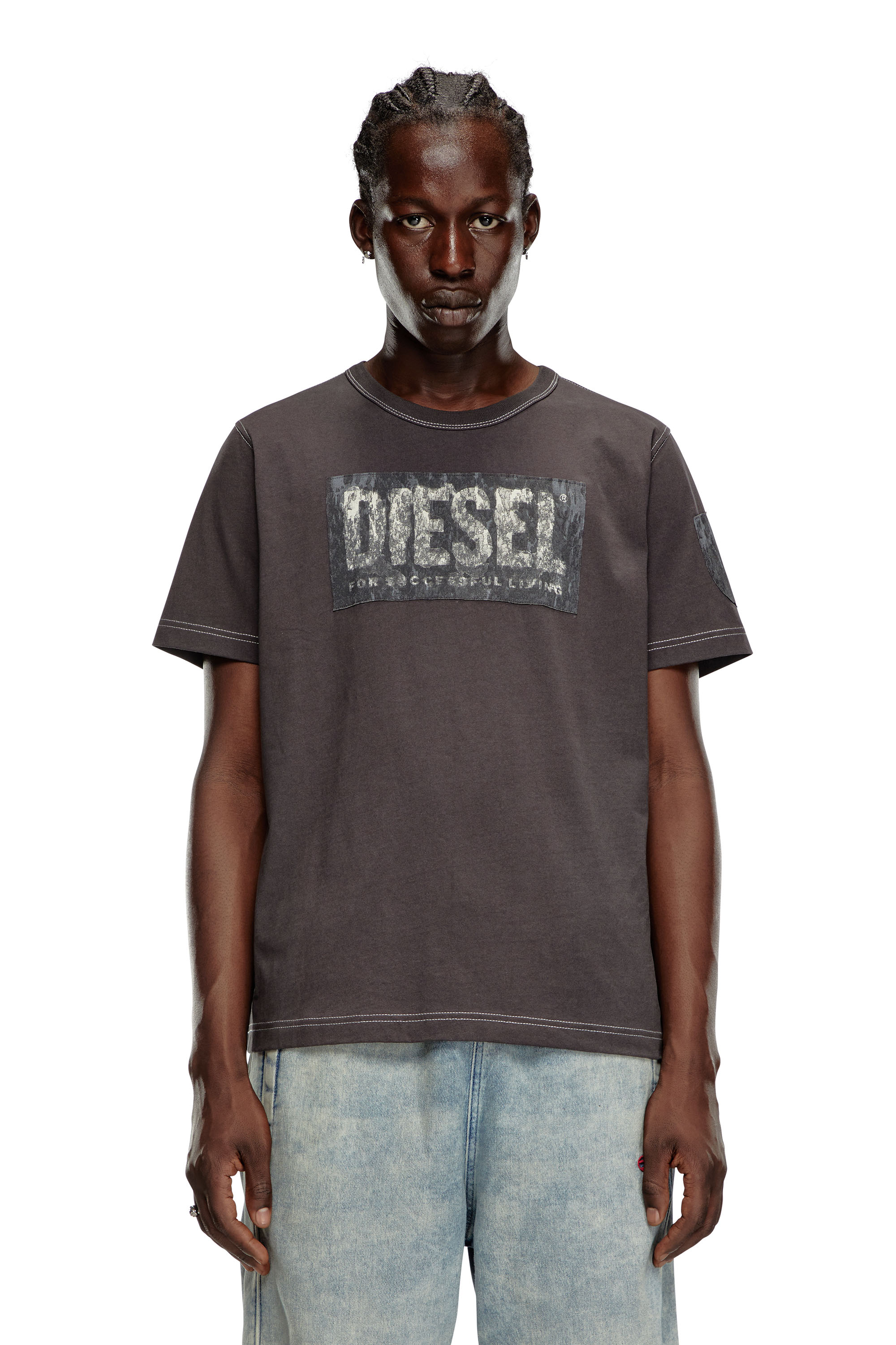 Diesel - T-ADJUST-Q1, Man's T-shirt with graphic patches in Grey - 3