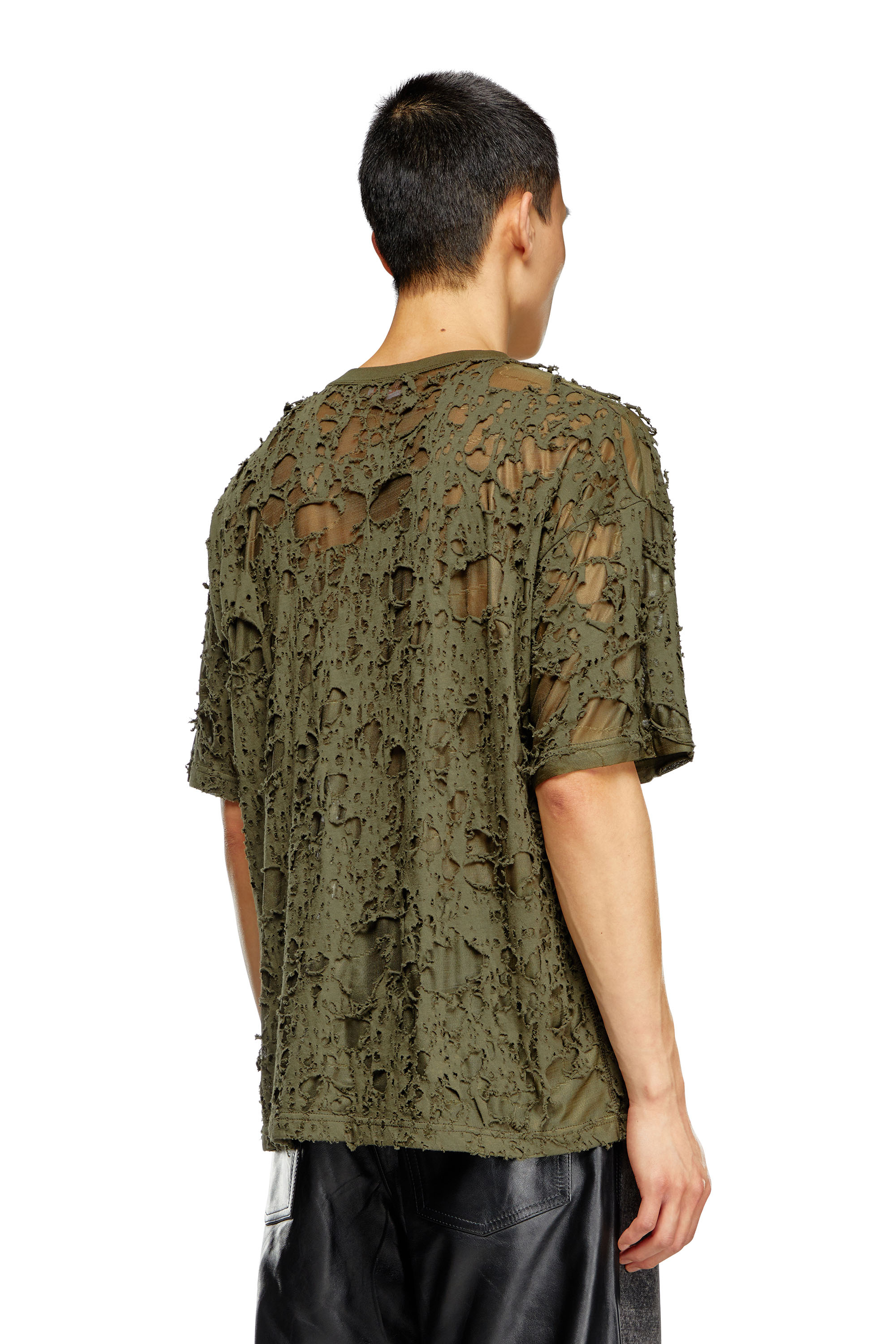 Diesel - T-BOXT-Q3, Man's Layered T-shirt with burn-out finish in Military Green - 4