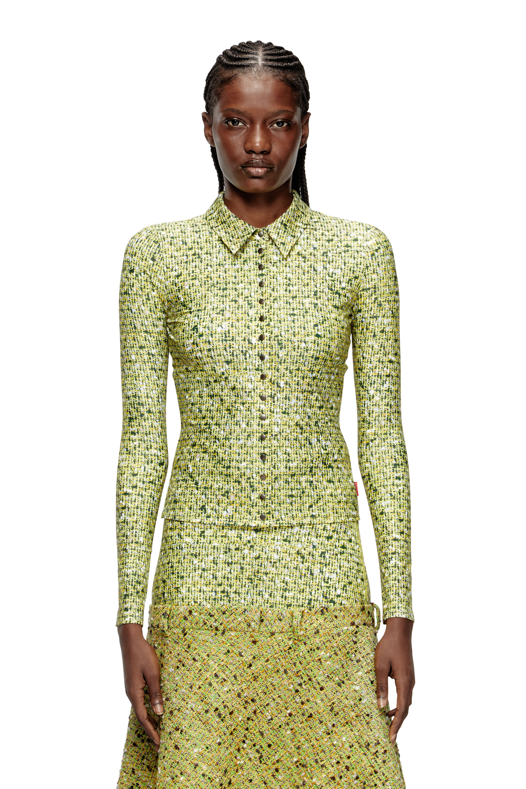 Diesel - C-ELAZ-BC, Woman's Stretch fabric shirt with bouclé print in Yellow - 1
