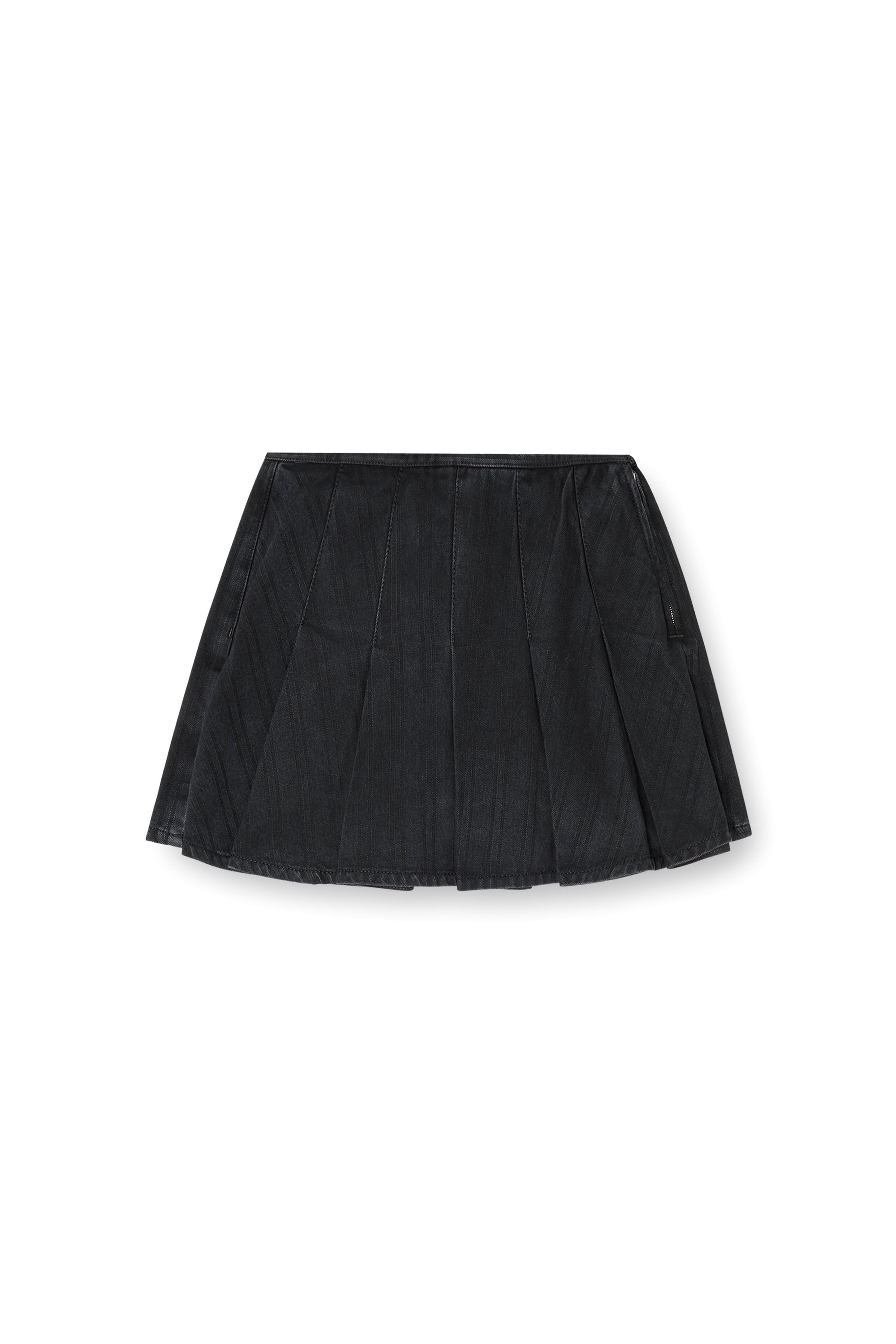 Diesel - DE-SHERO, Woman's Pleated skort in pinstriped denim in Black/Dark grey - 4