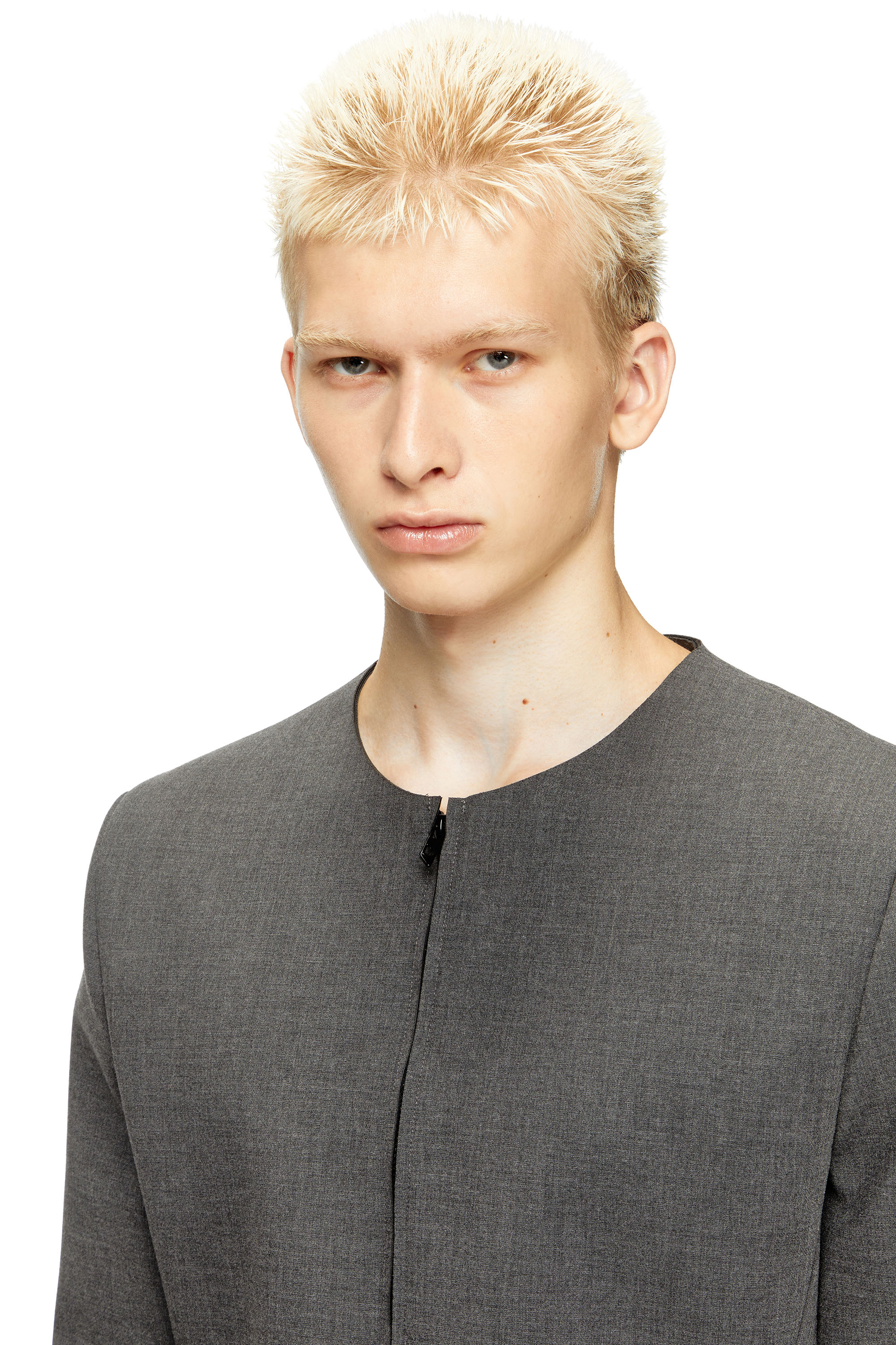 Men's Collarless jacket in neoprene-bonded fabric | Grey