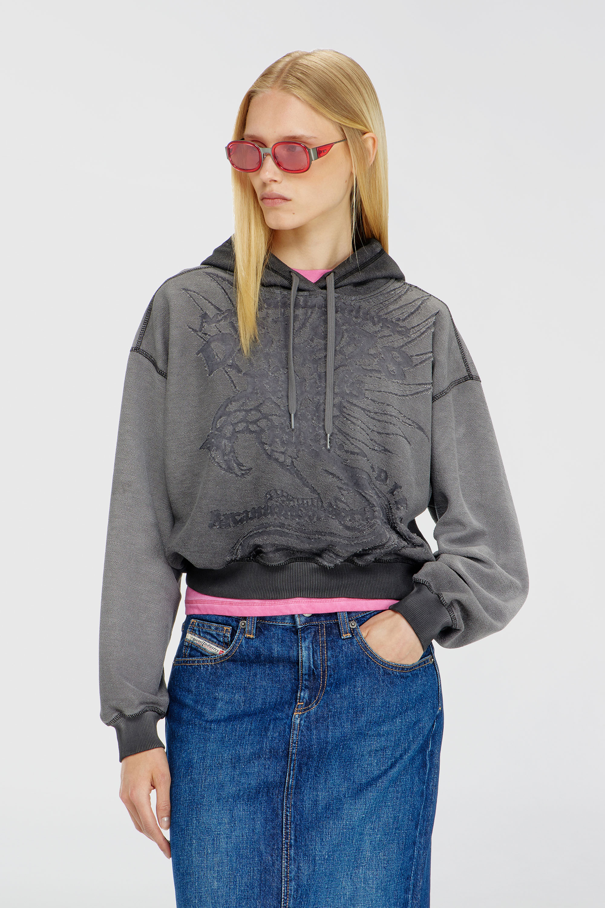 Diesel - F-SUNNY-HOOD, Woman's Hoodie with d&eacute;vor&eacute; print in Grey - 3