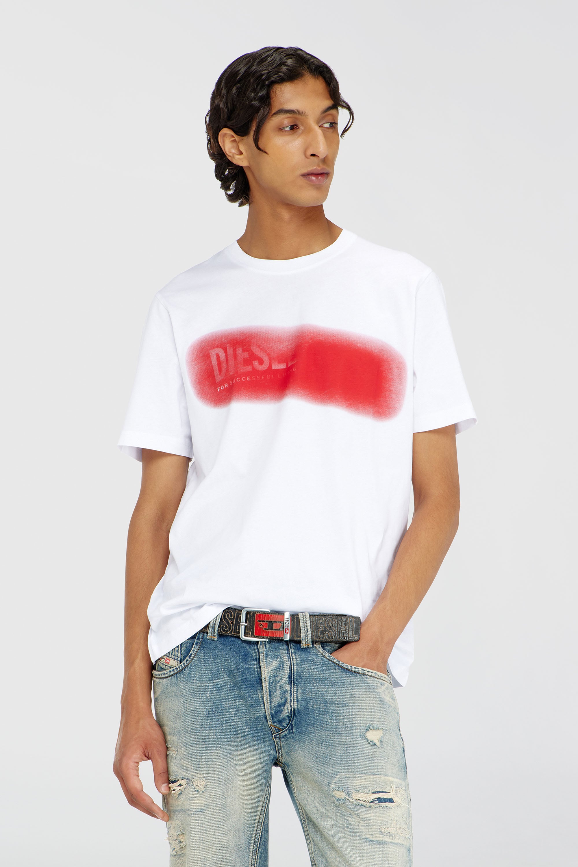 Diesel - T-ADJUST-AA5, Man's Cotton T-shirt with spray logo print in White - 1