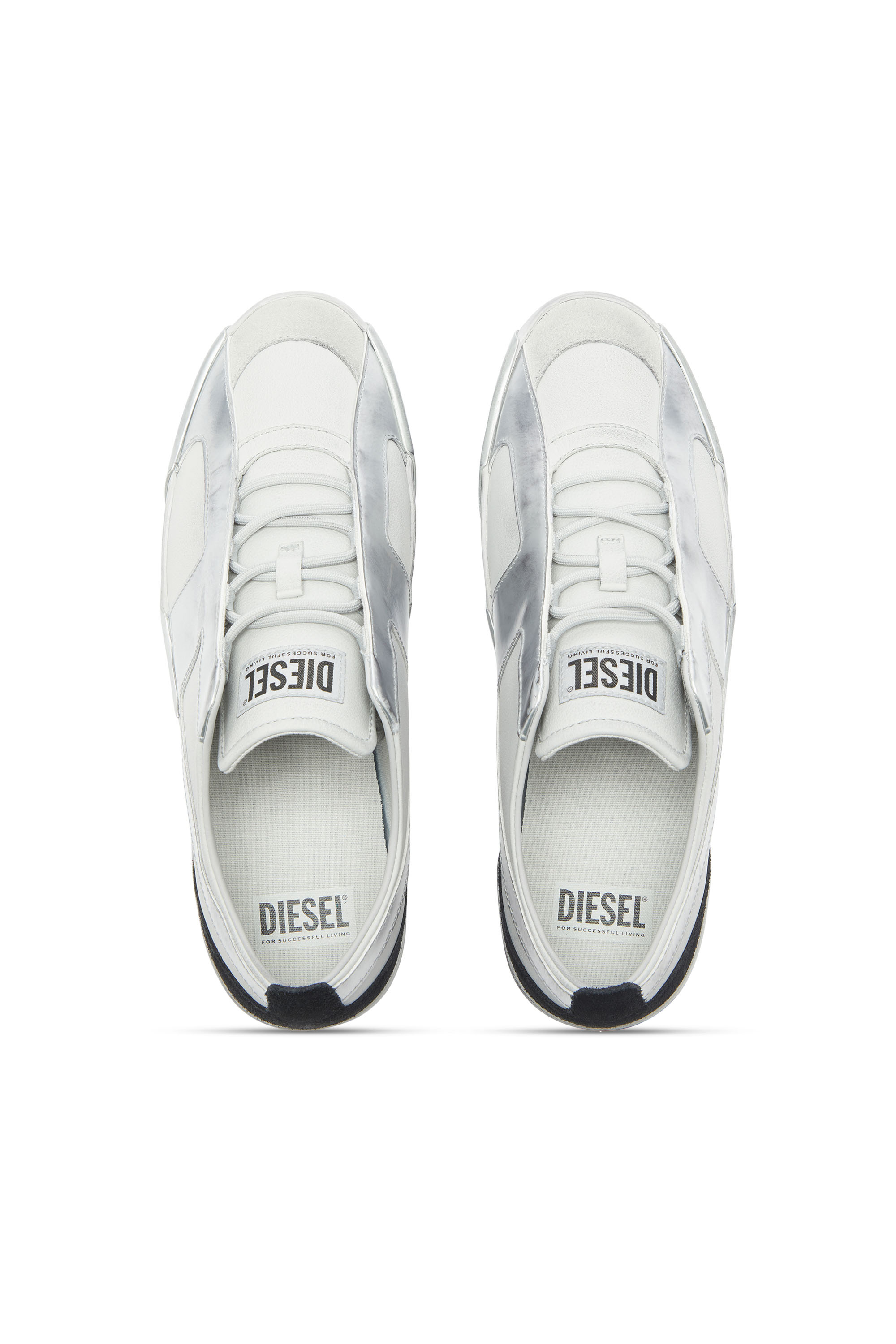 Diesel - S-SLANTE-D LOW, Man's S-Slante-D - Distressed sneakers in leather and suede in White/Silver - 4