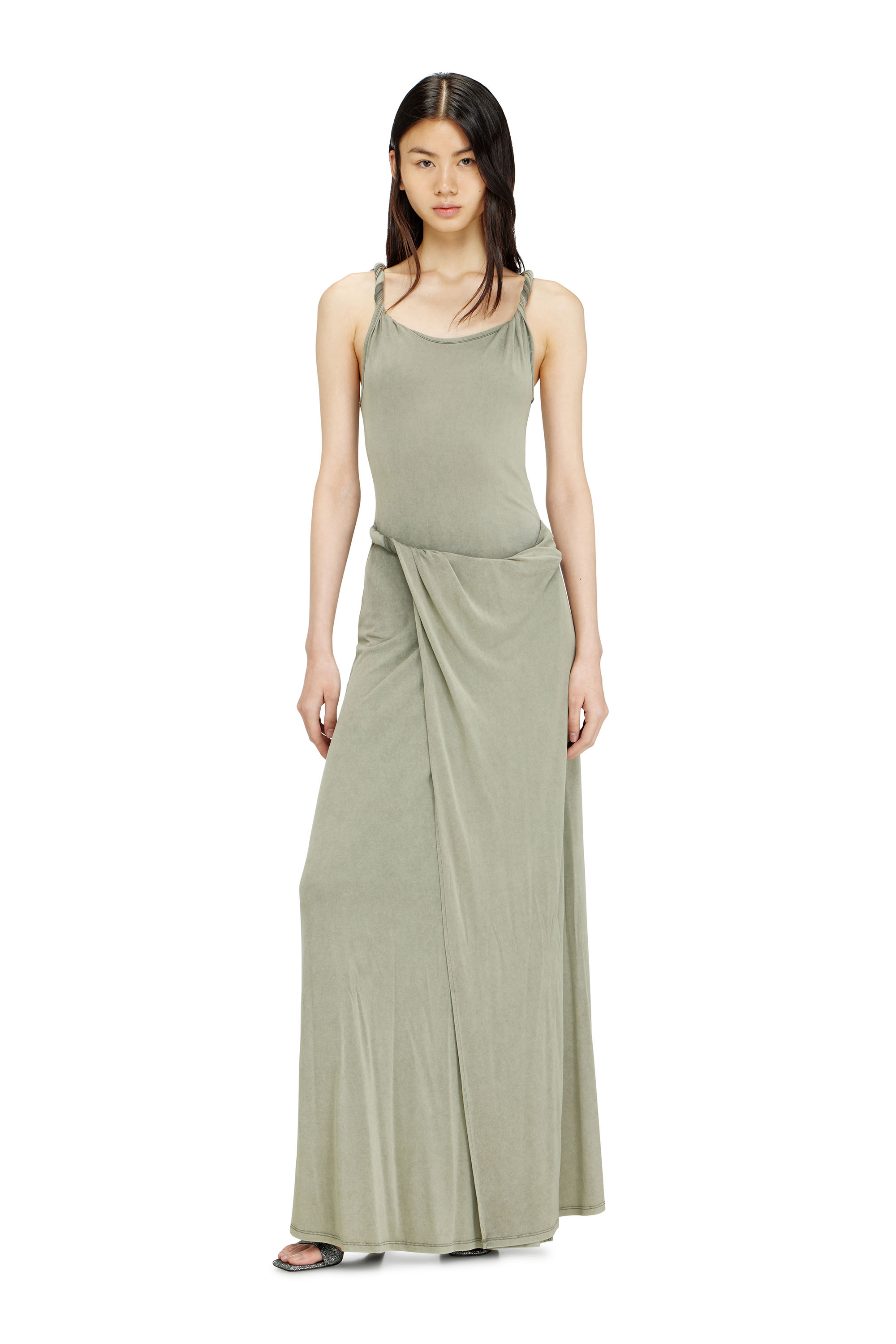 Diesel - D-ESTIGA-S1, Woman's Jersey maxi dress with twisted details in Olive Green - 3