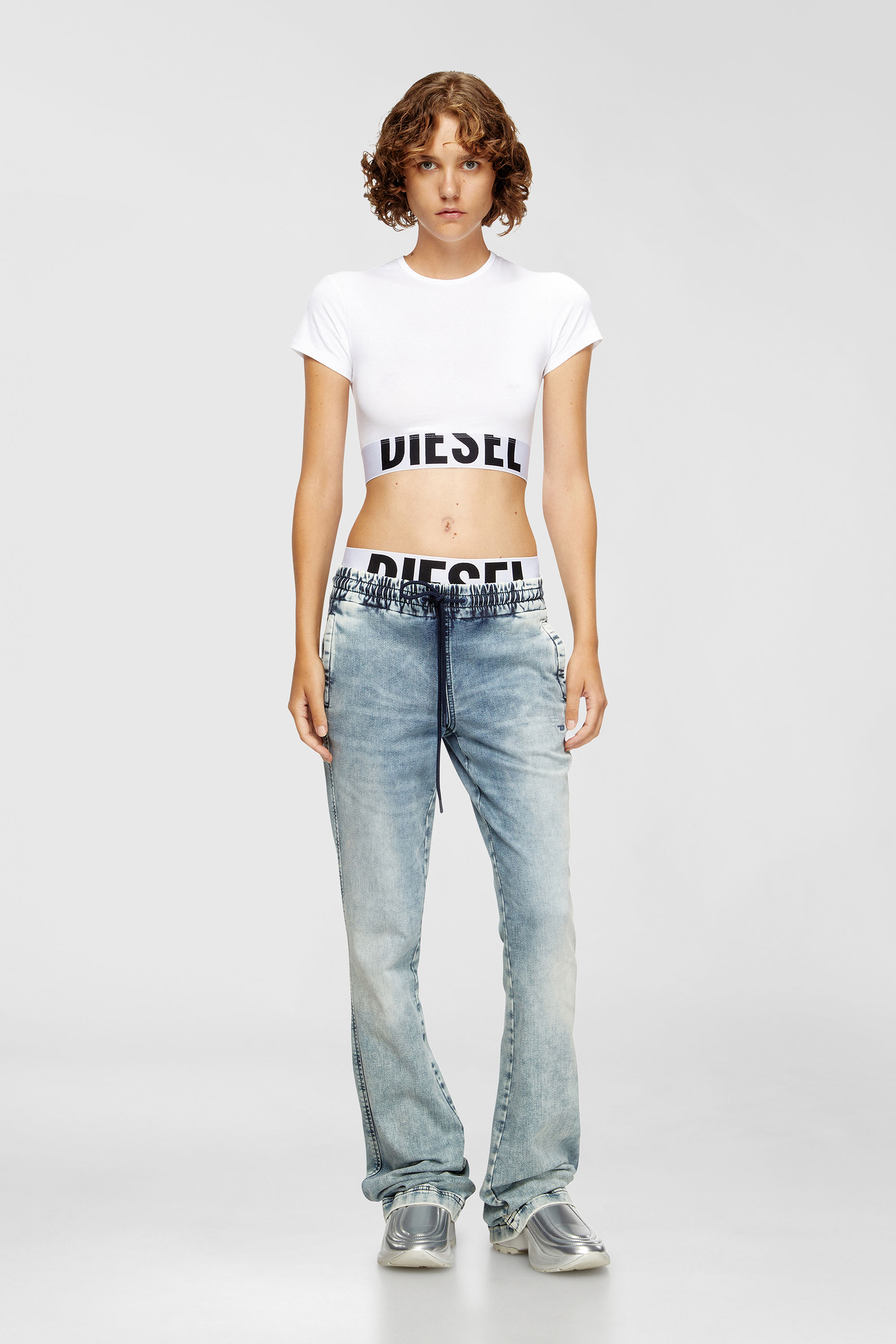Diesel - UFTEE-SPORT-CROPPED-T-SHIRT, Woman's Sporty cropped top with logo band in White - 6