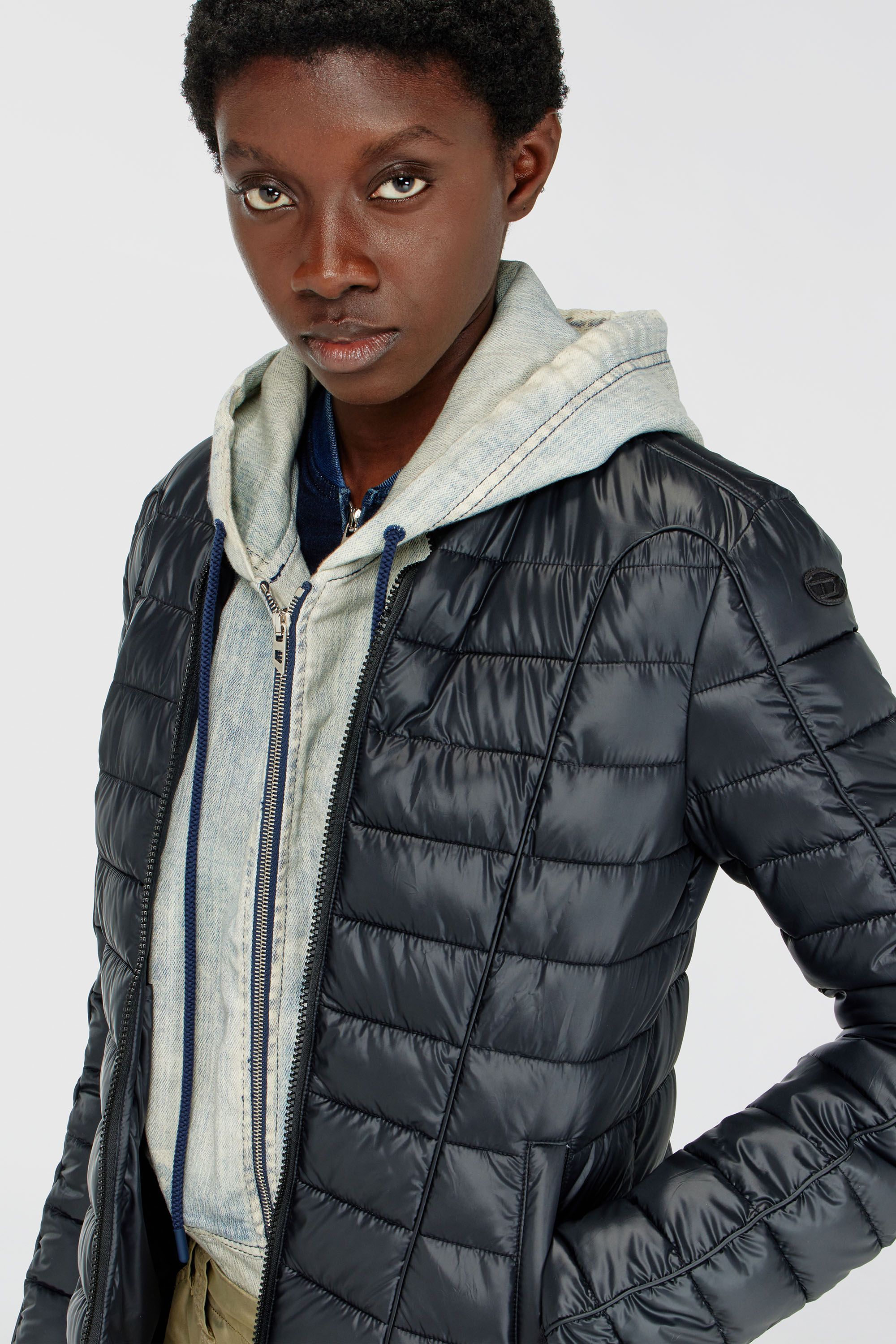 Women's Puffer jacket with biker details | Black | Diesel {{Country}}
