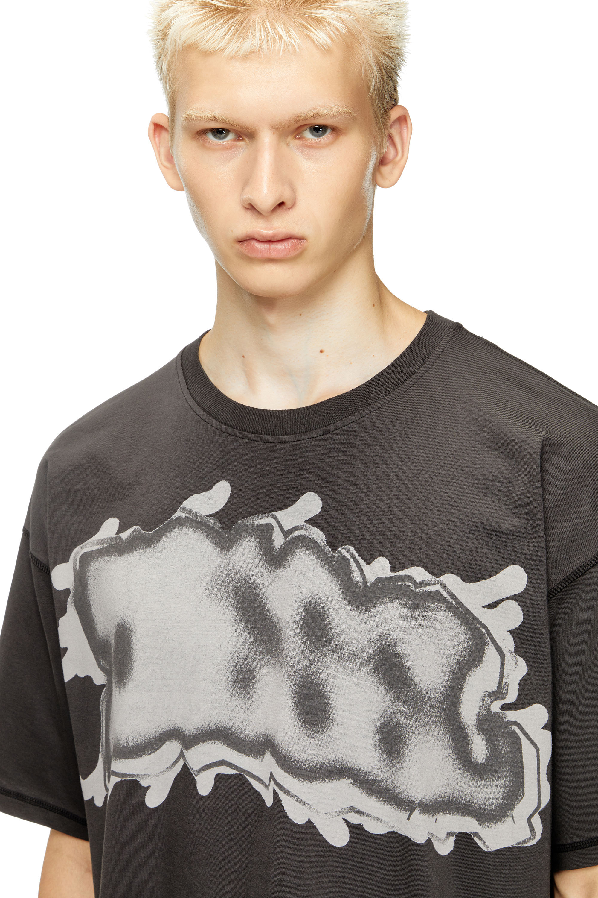 Diesel - T-LEONARD-IHBJ, Man's T-shirt with graffiti print in Dark grey - 4