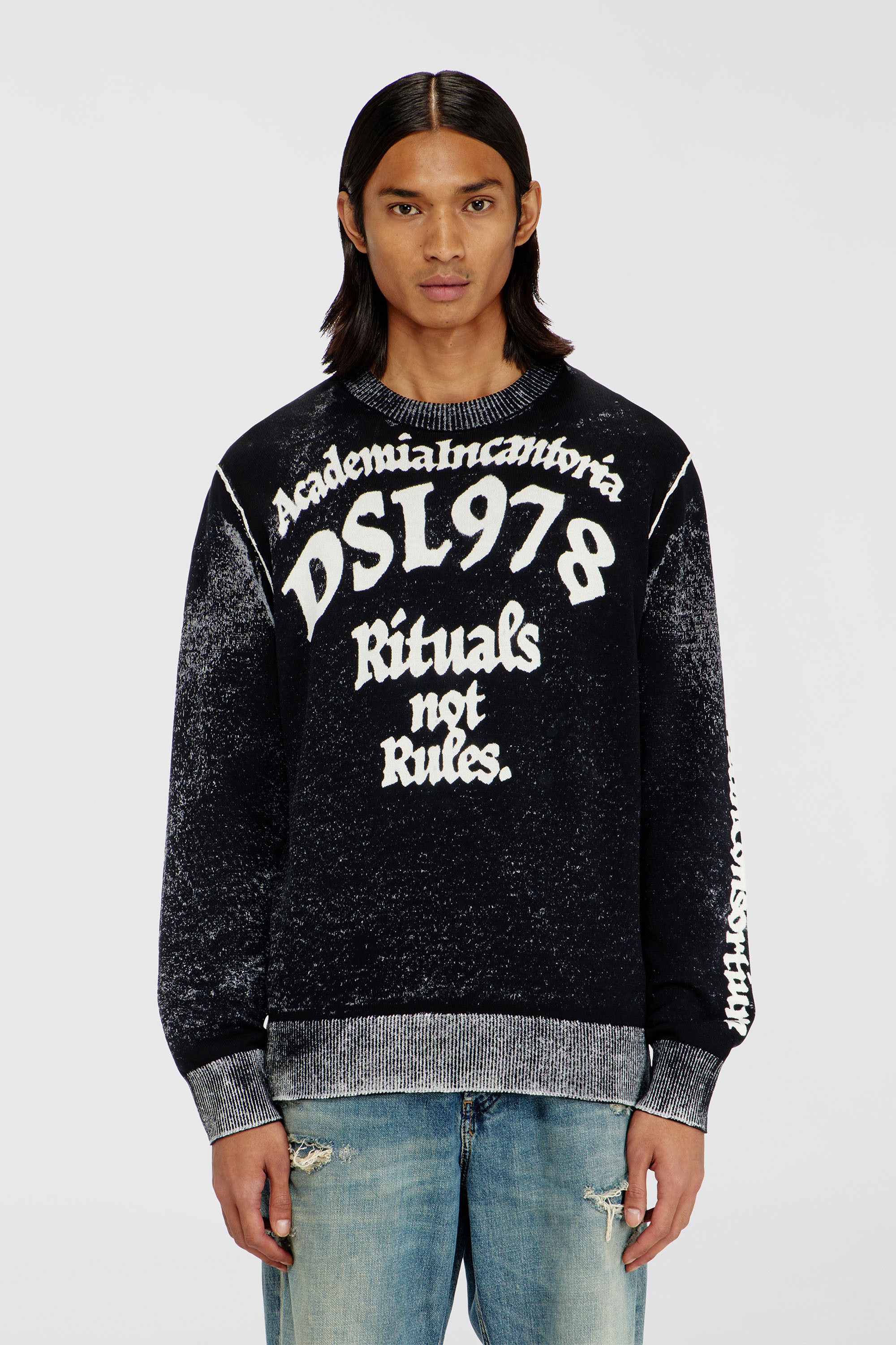 Diesel - K-LAUTI, Man's Treated cotton jumper with slogan in White/Black - 3