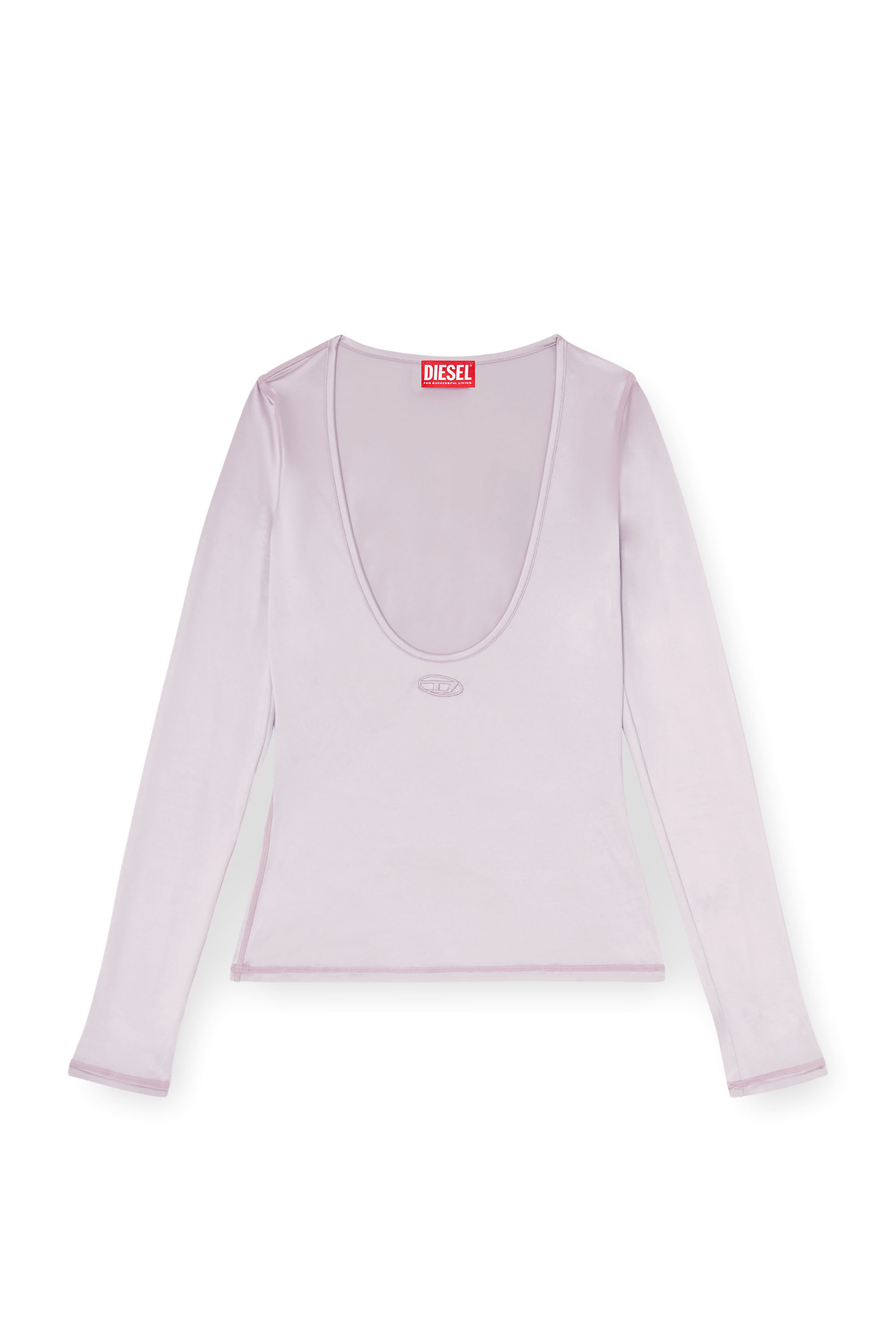 Diesel - T-ELPHIN-LS, Woman's Nylon slim top scoop neck with Logo Oval D embroidery in Lilac - 3