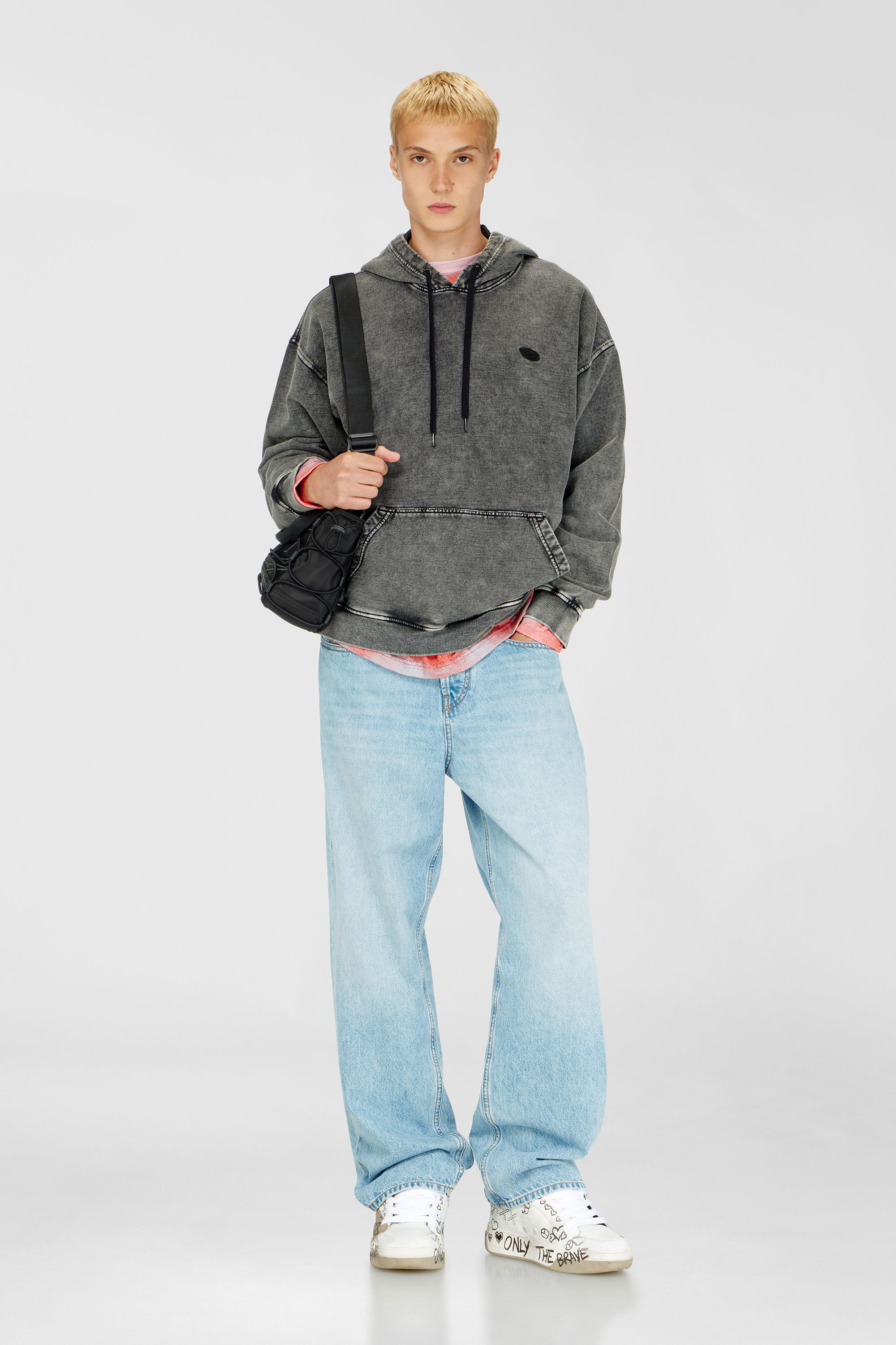 Men's Hoodie with raw-cut back patch | Grey | Diesel TR