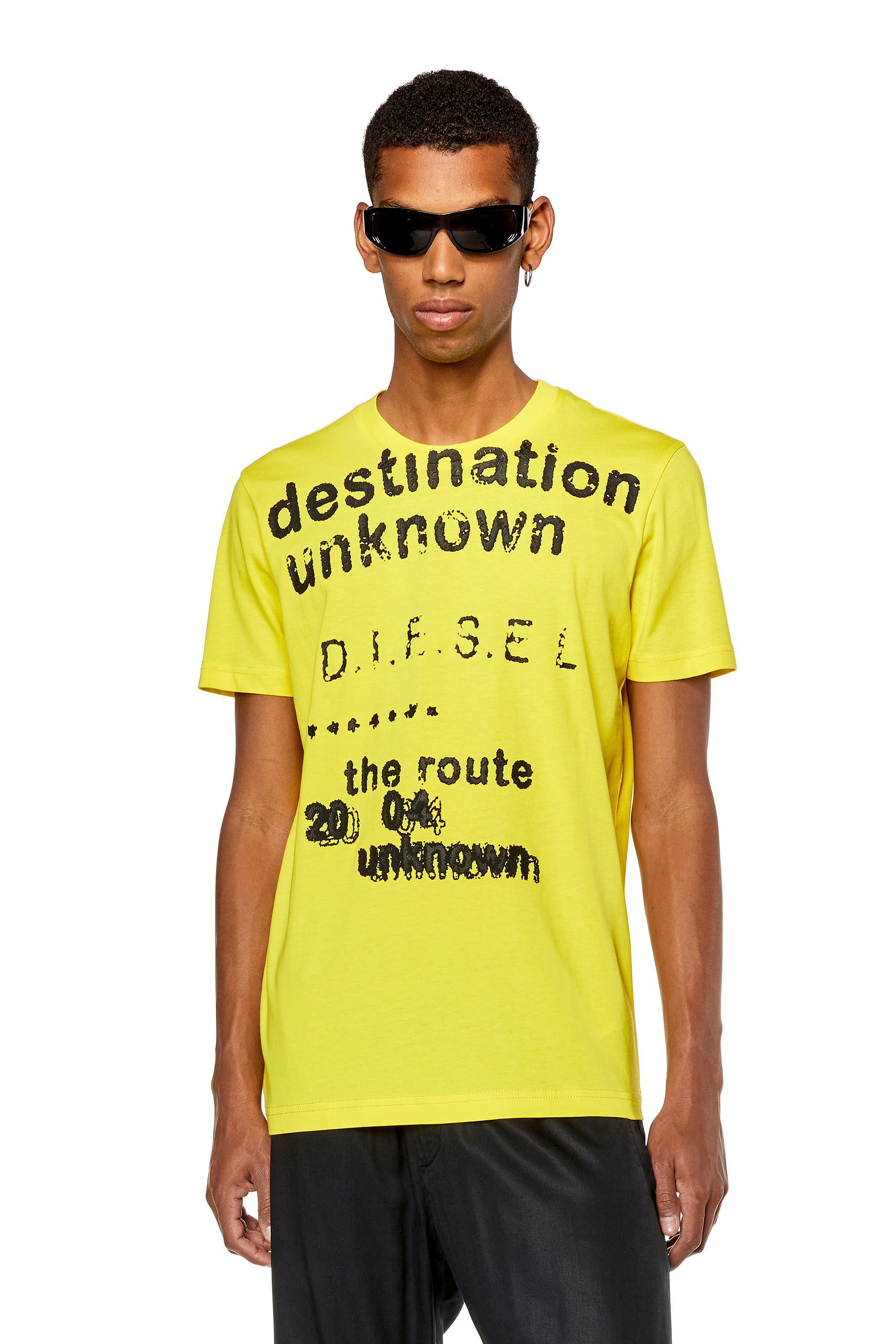Men's T-shirt with Destination Unknown print | Yellow | Diesel
