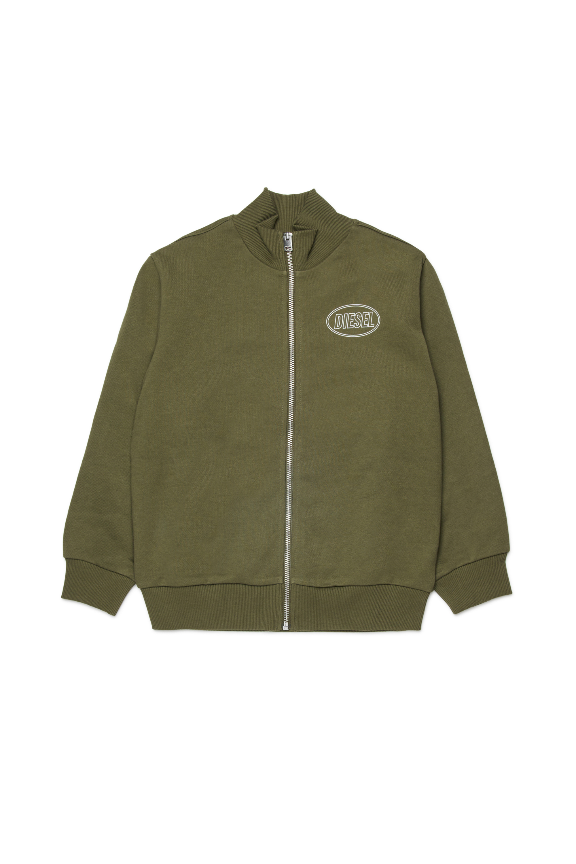 Diesel - SCIRCLEZIP OVER, Man's Cotton sweatshirt with logo print in Green - 1