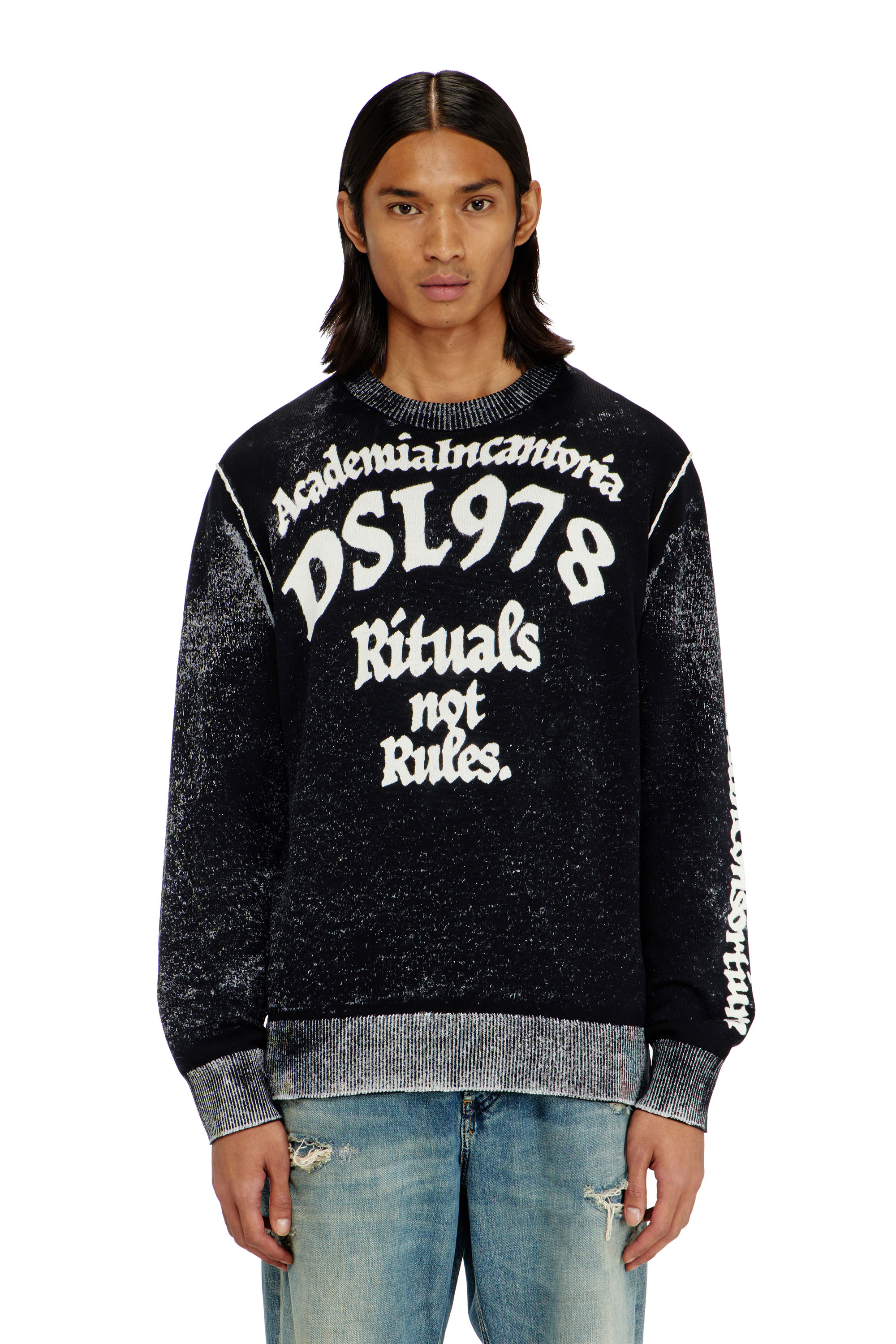 Diesel - K-LAUTI, Man's Treated cotton jumper with slogan in White/Black - 1