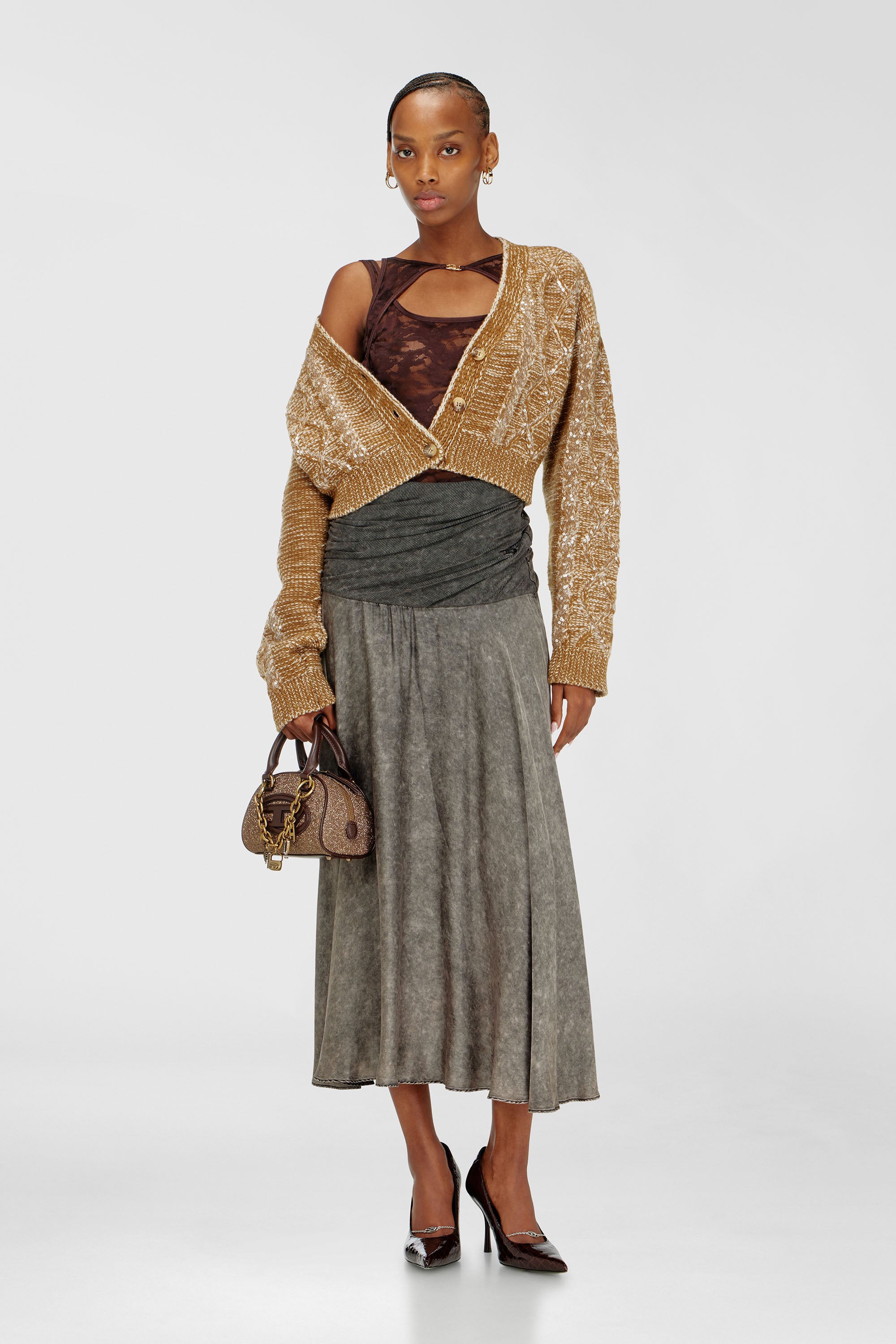 Diesel - O-SYA, Woman's Midi skirt with twisted waist section in Grey - 2