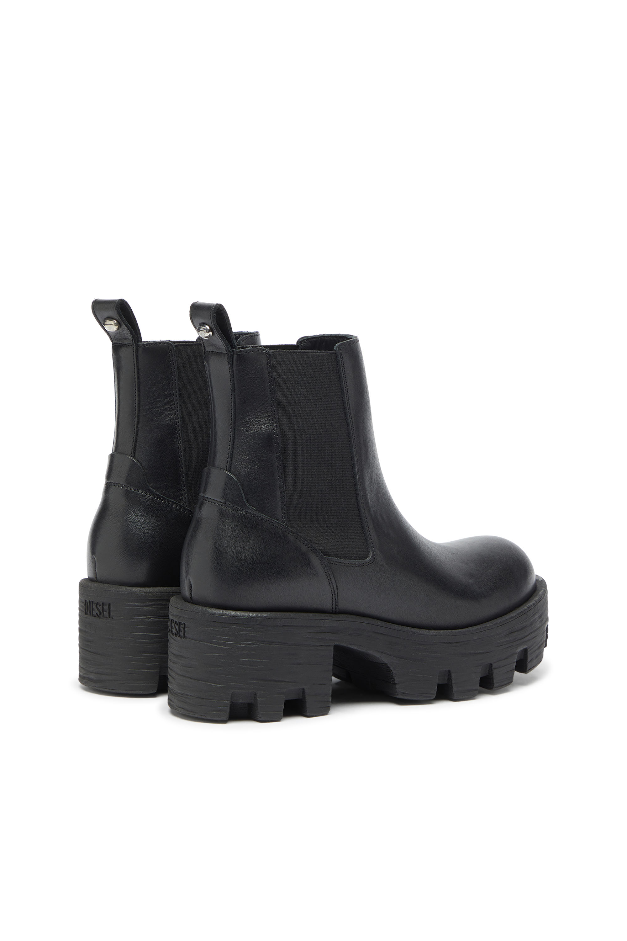 Diesel - D-HAMMER CHUNKY W, Woman's D-Hammer - Chelsea boots in leather with lug sole in Black - 3
