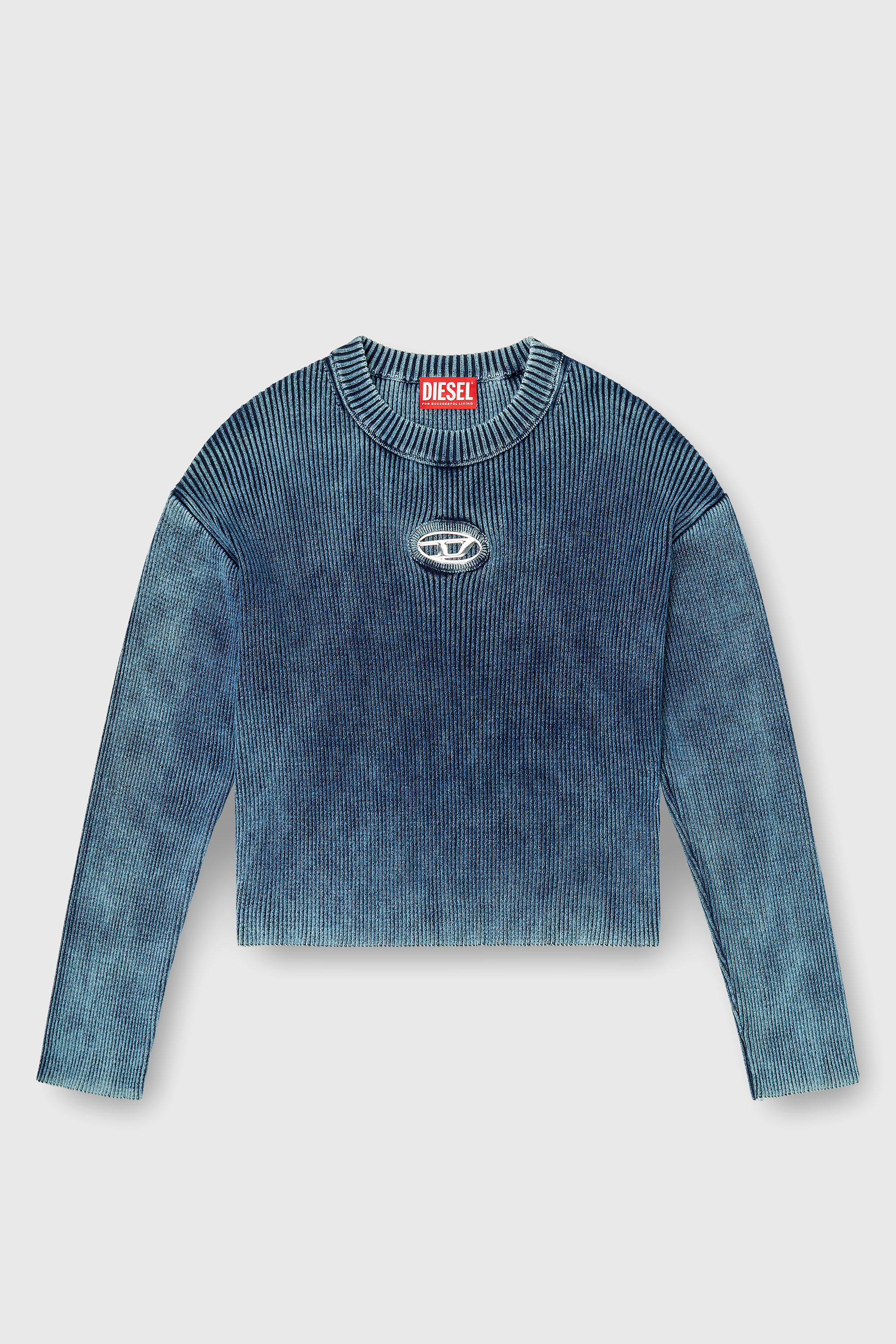 Diesel - M-ANCHOREX, Woman's Cut-out ribbed jumper with Oval D plaque in Blue - 2