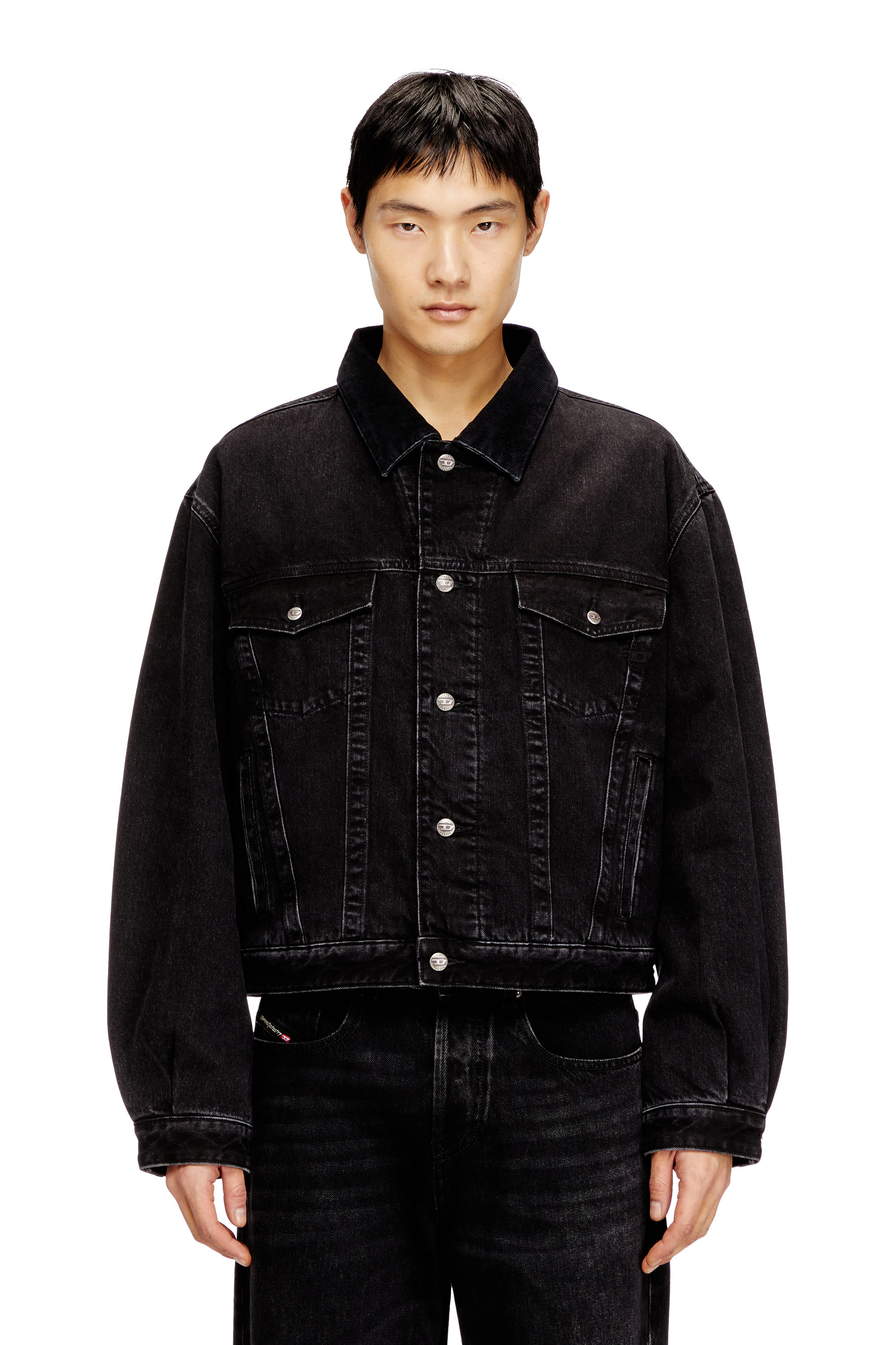 Diesel - D-RANGER-T, Unisex's Padded trucker jacket in denim in Black - 1