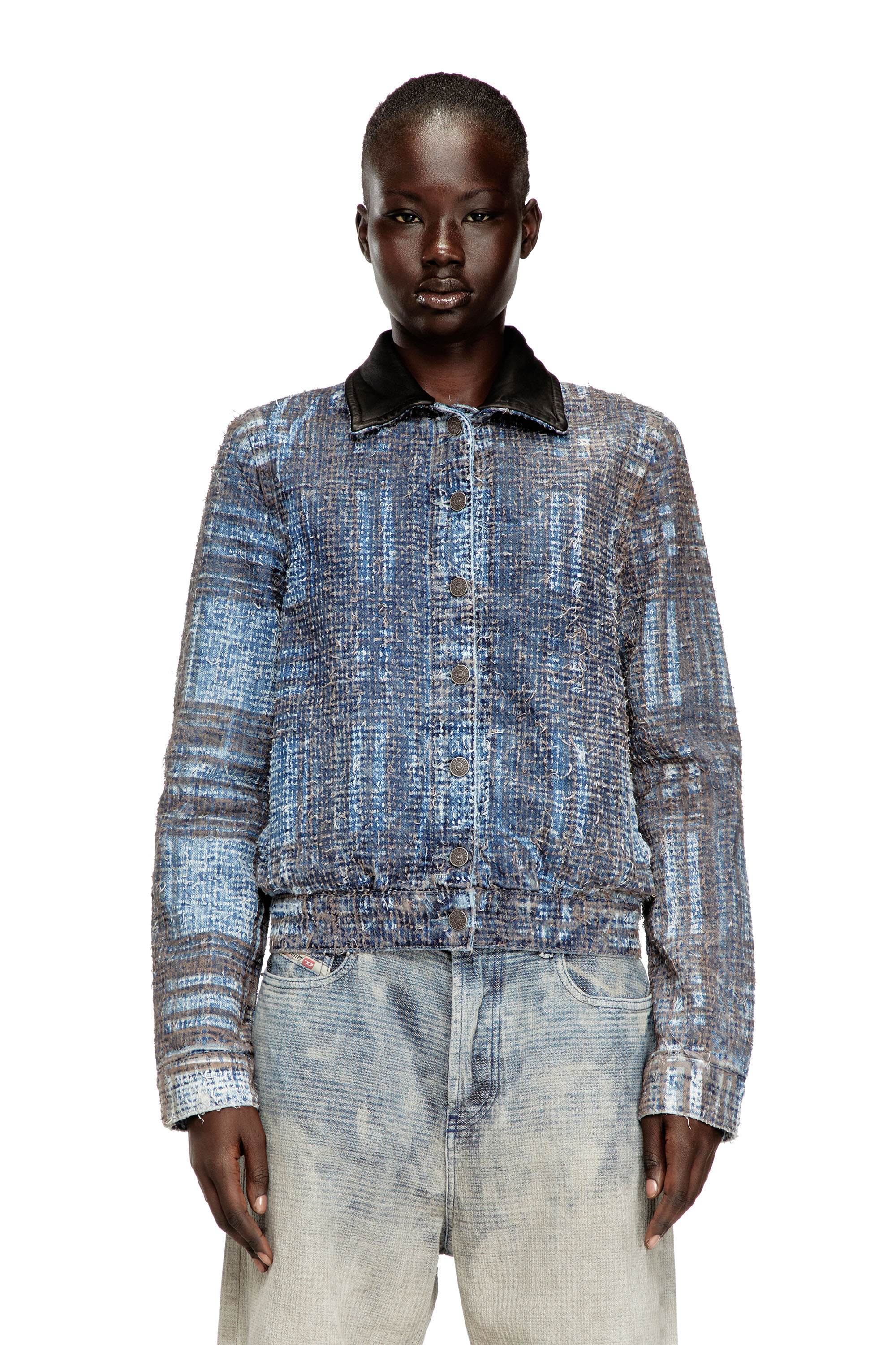 Diesel - DE-ATELI-S, Woman's Cropped jacket in graphic bouclé denim in Blue - 1