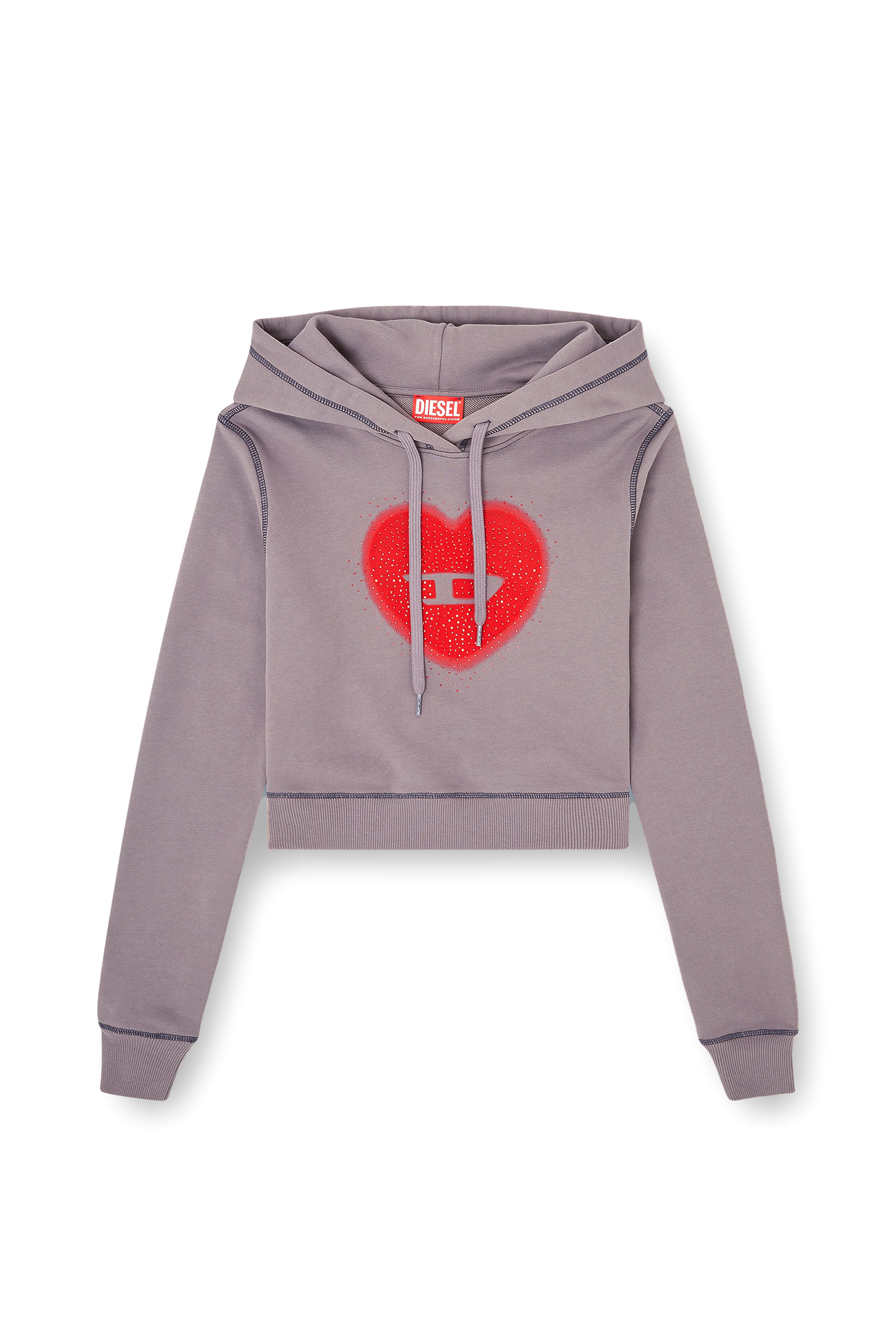 Diesel - F-SLIMMY-HOOD-S5, Woman's Hoodie with heart print and studs in Violet - 2