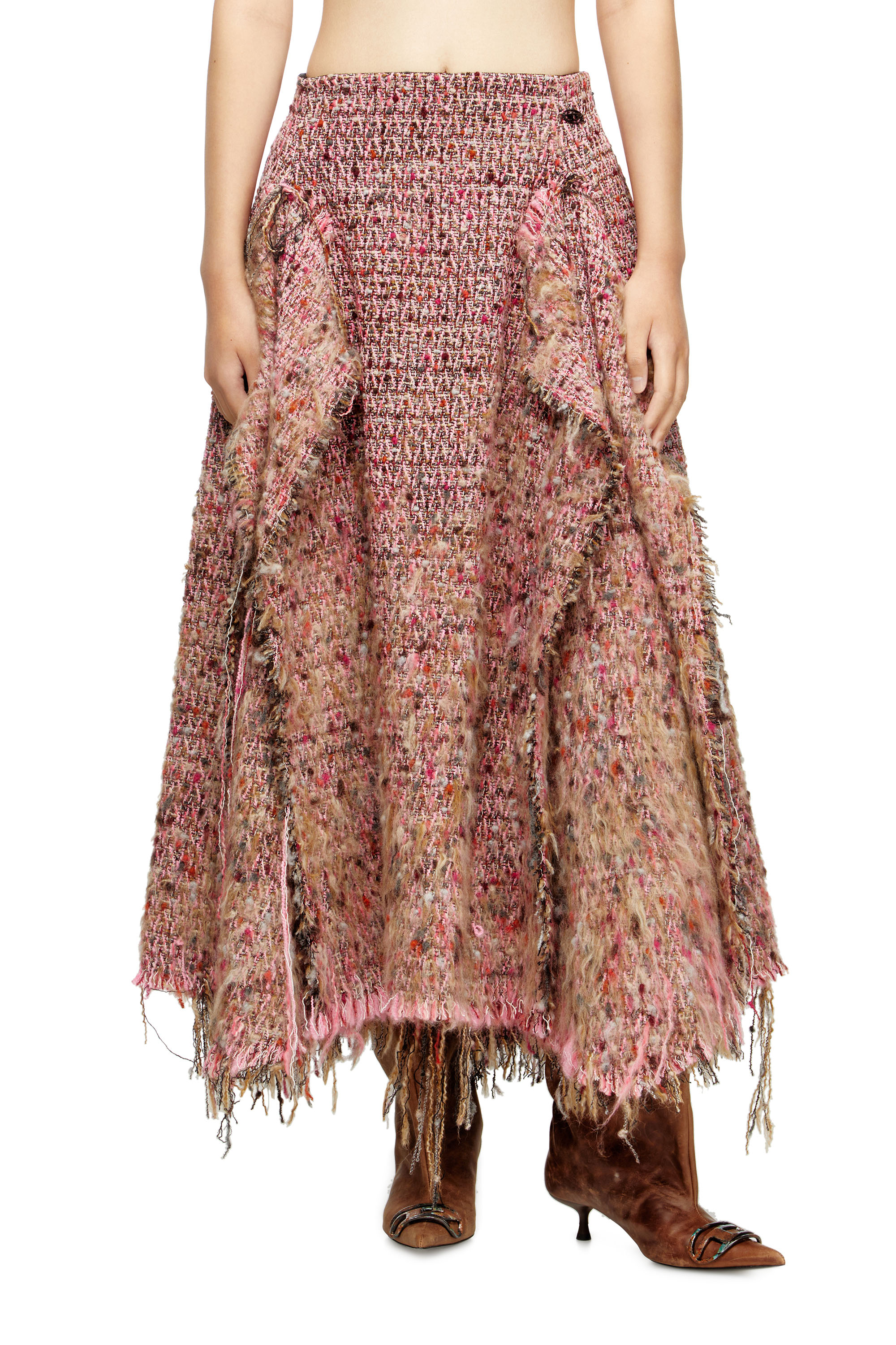 Diesel - O-RIELLA, Woman's Brushed bouclé skirt with frayed hem in Pink - 1