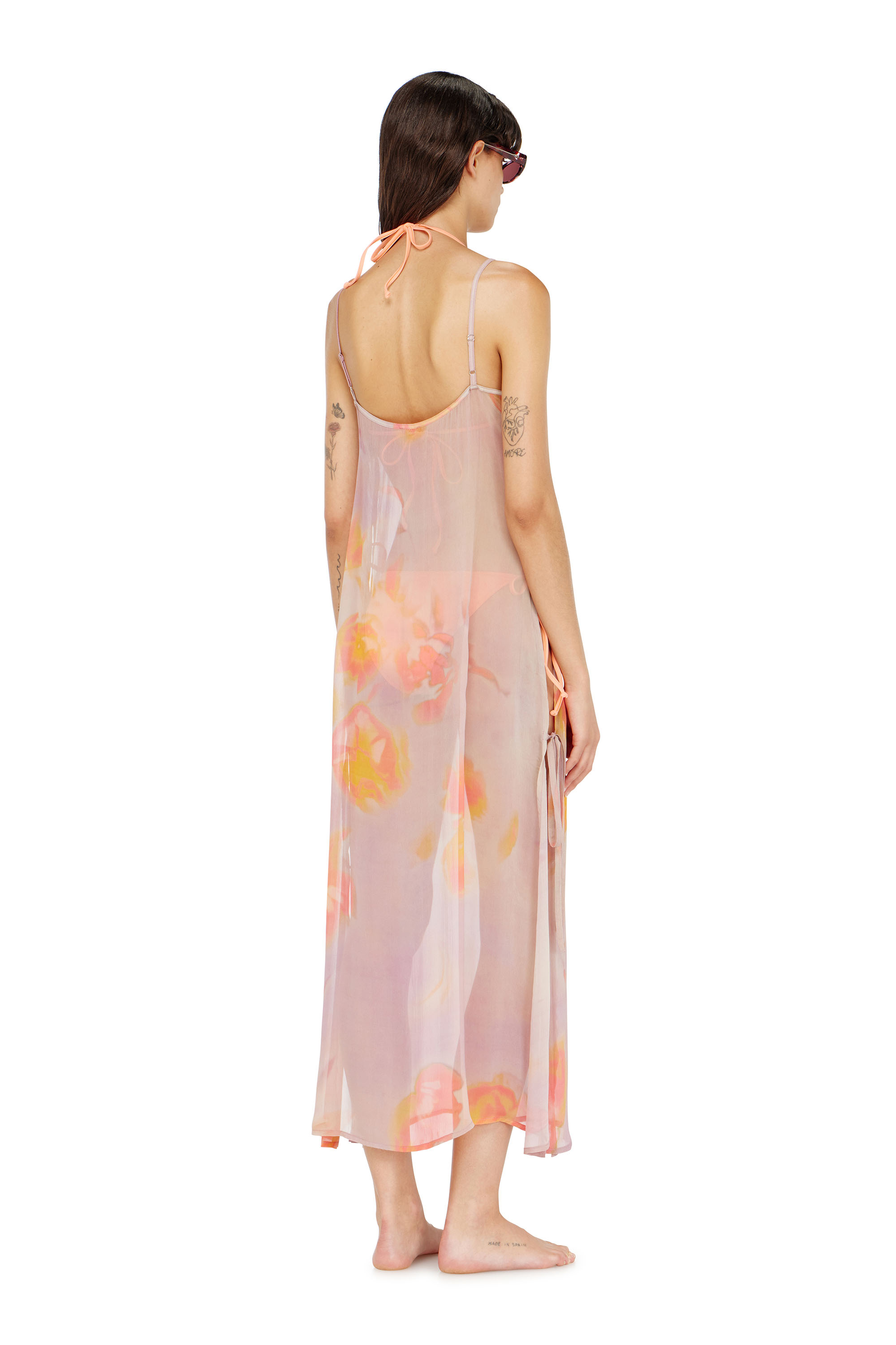 Diesel - VANYA-UTLT, Woman's Beach cover-up dress in floral chiffon in Lilac - 4