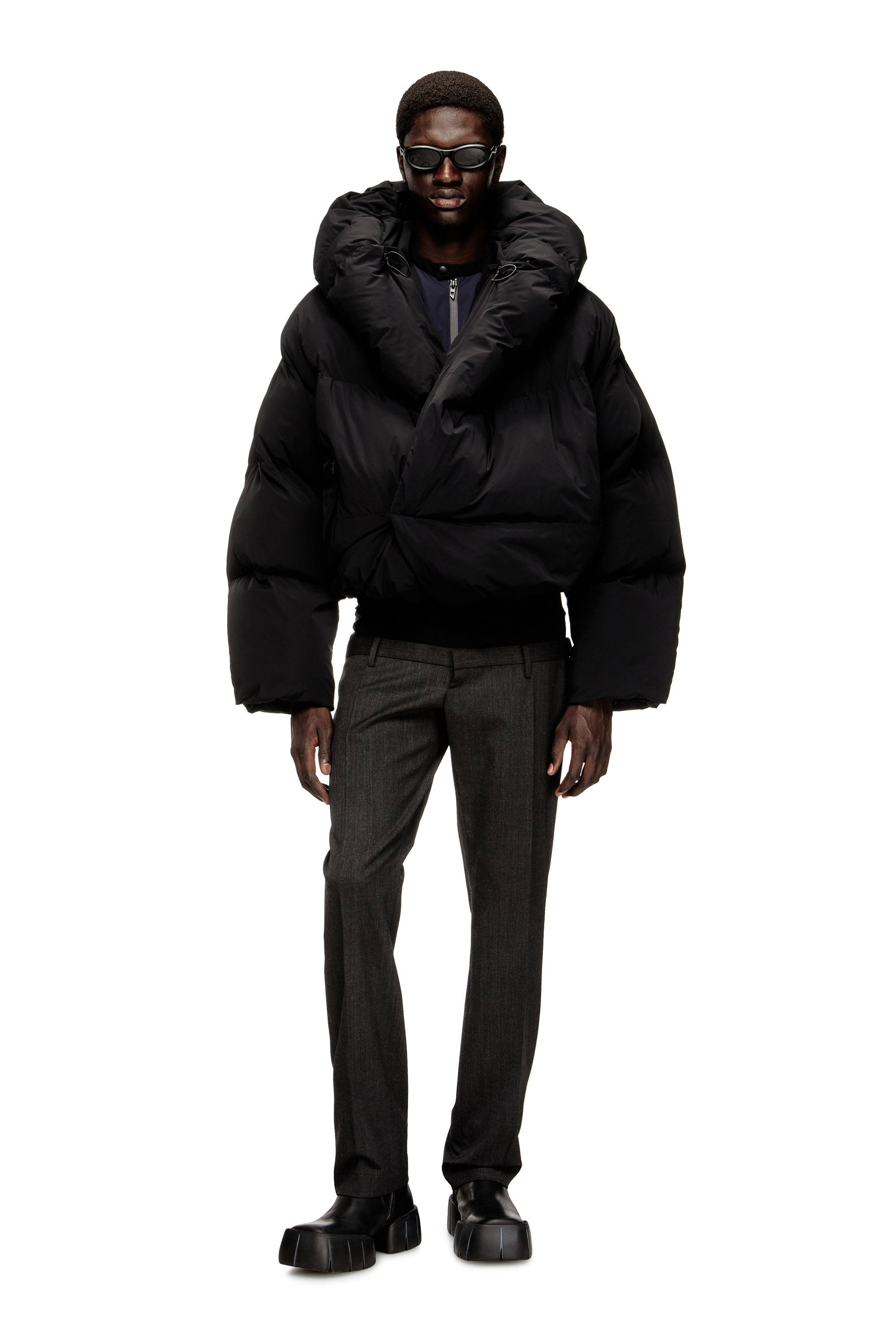 Diesel - J-SCOTTS-PADDED-A, Man's Wrap puffer jacket in stretch nylon in Black - 2
