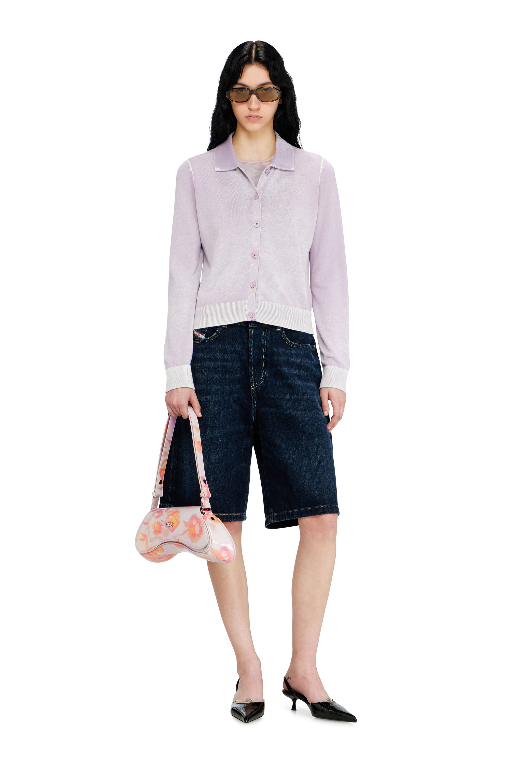 Diesel - M-LOREN, Woman's Cardigan with faded reverse print in Lilac - 4