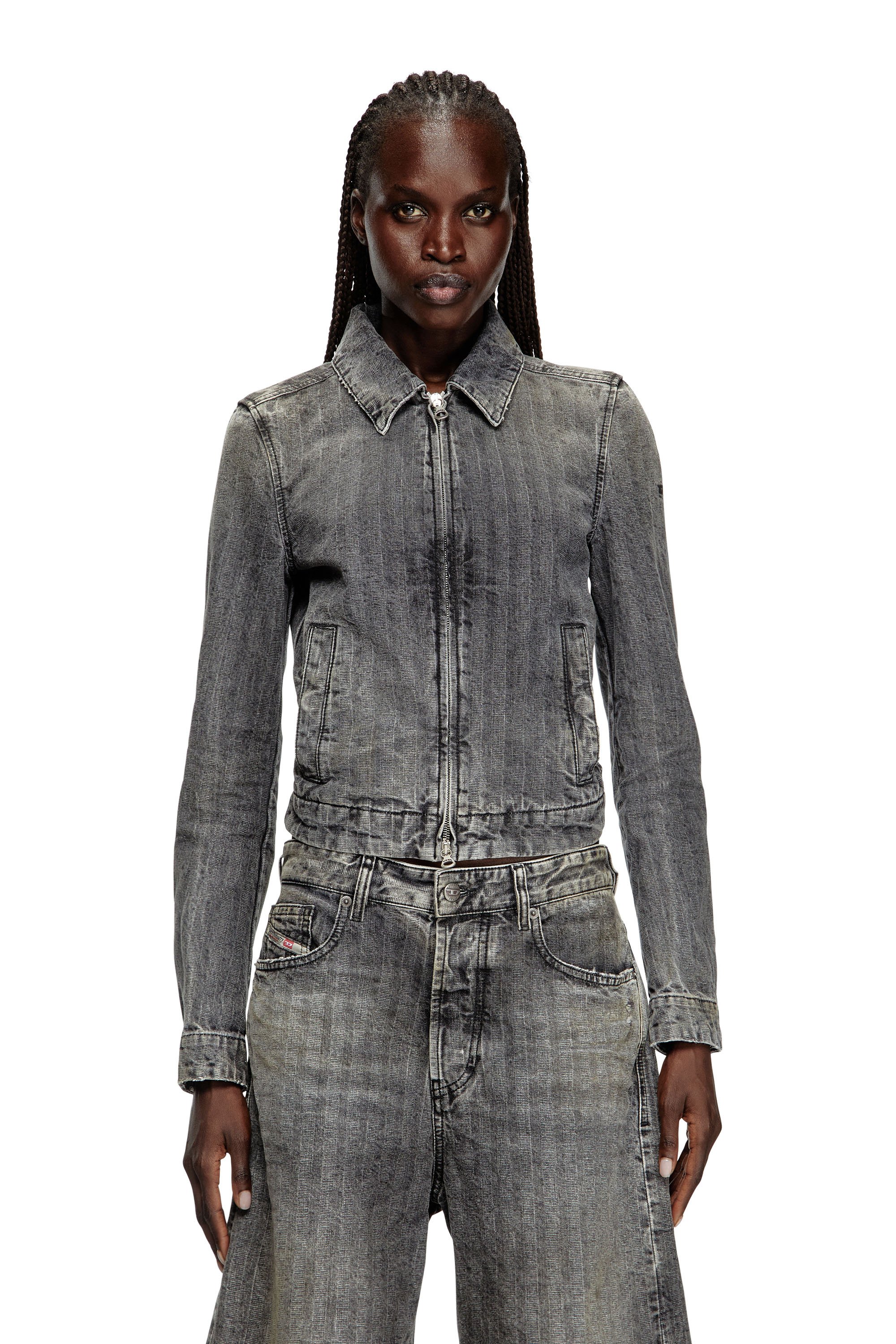 Diesel - DE-CORB, Woman's Jacket in herringbone denim in Light Grey - 1