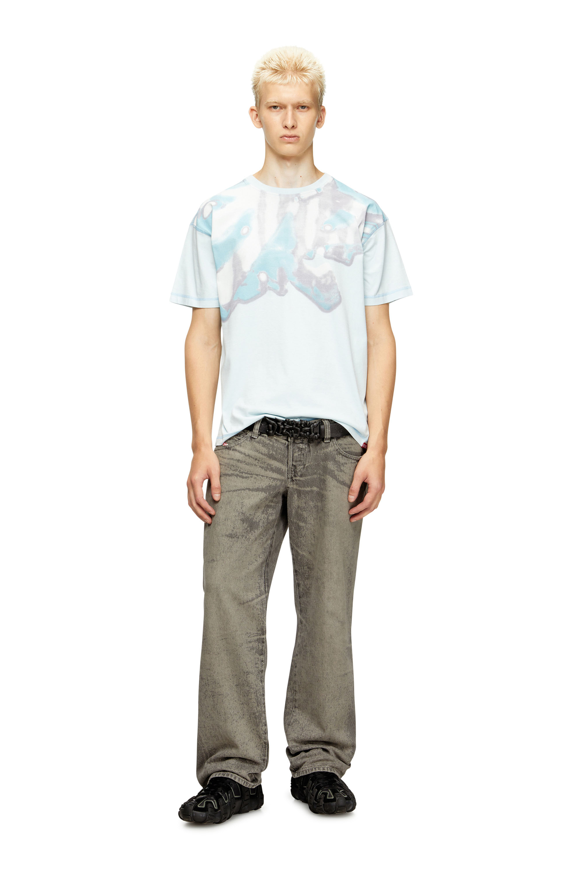 Diesel - T-GASPARD-IHBJ, Man's T-shirt with faded graphic print in Light Blue - 2