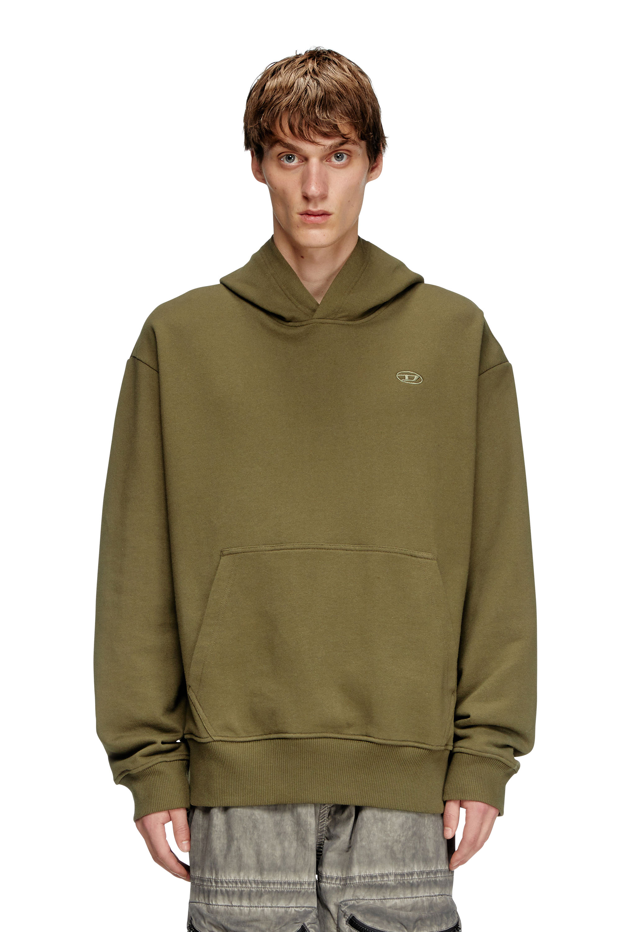 Diesel - S-MACS-HOOD-MEGOVAL-D, Man's Hoodie with logo embroidery in Military Green - 3