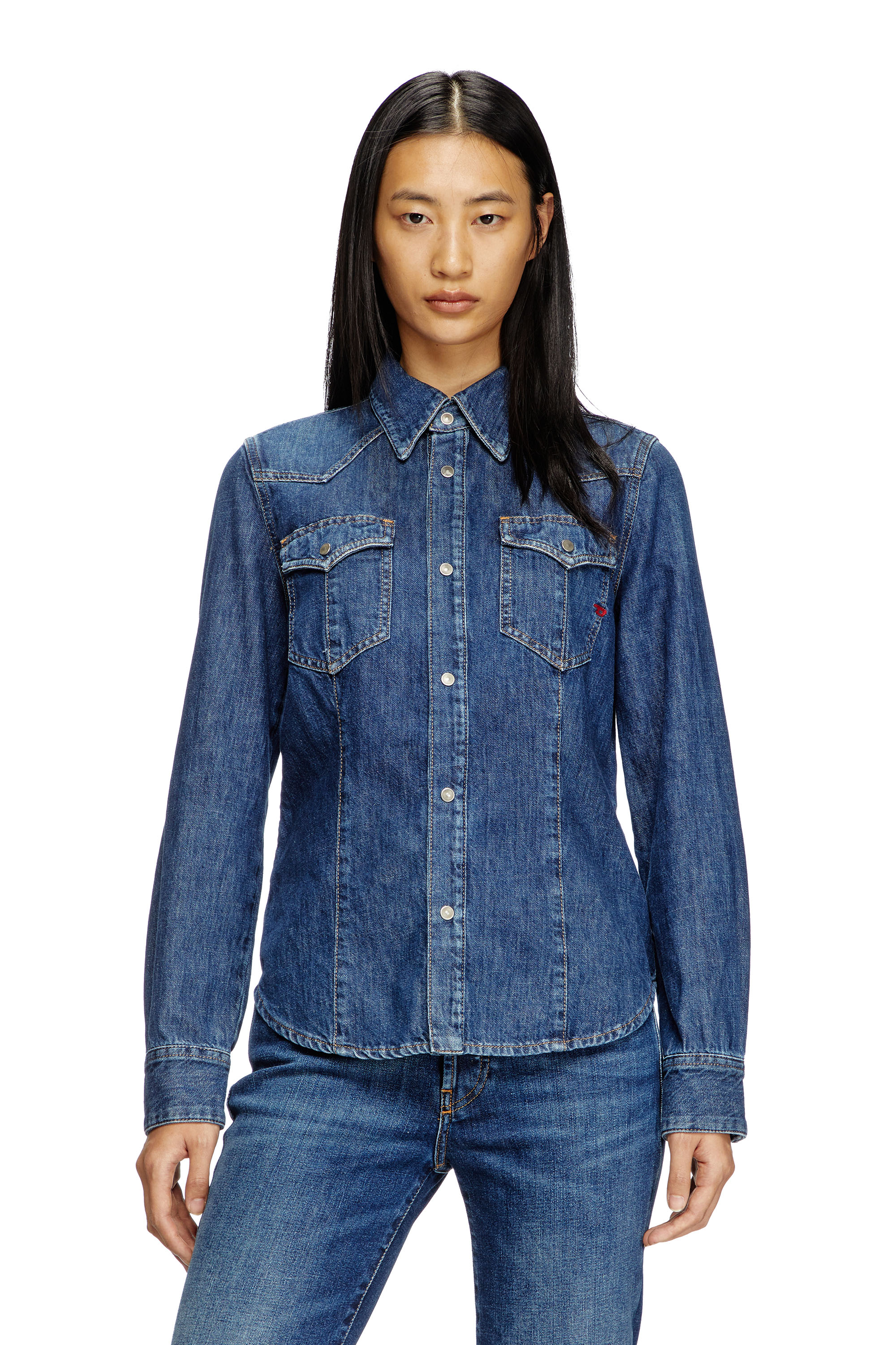 Diesel - DE-WAVES, Woman's Western shirt in denim in Blue - 1