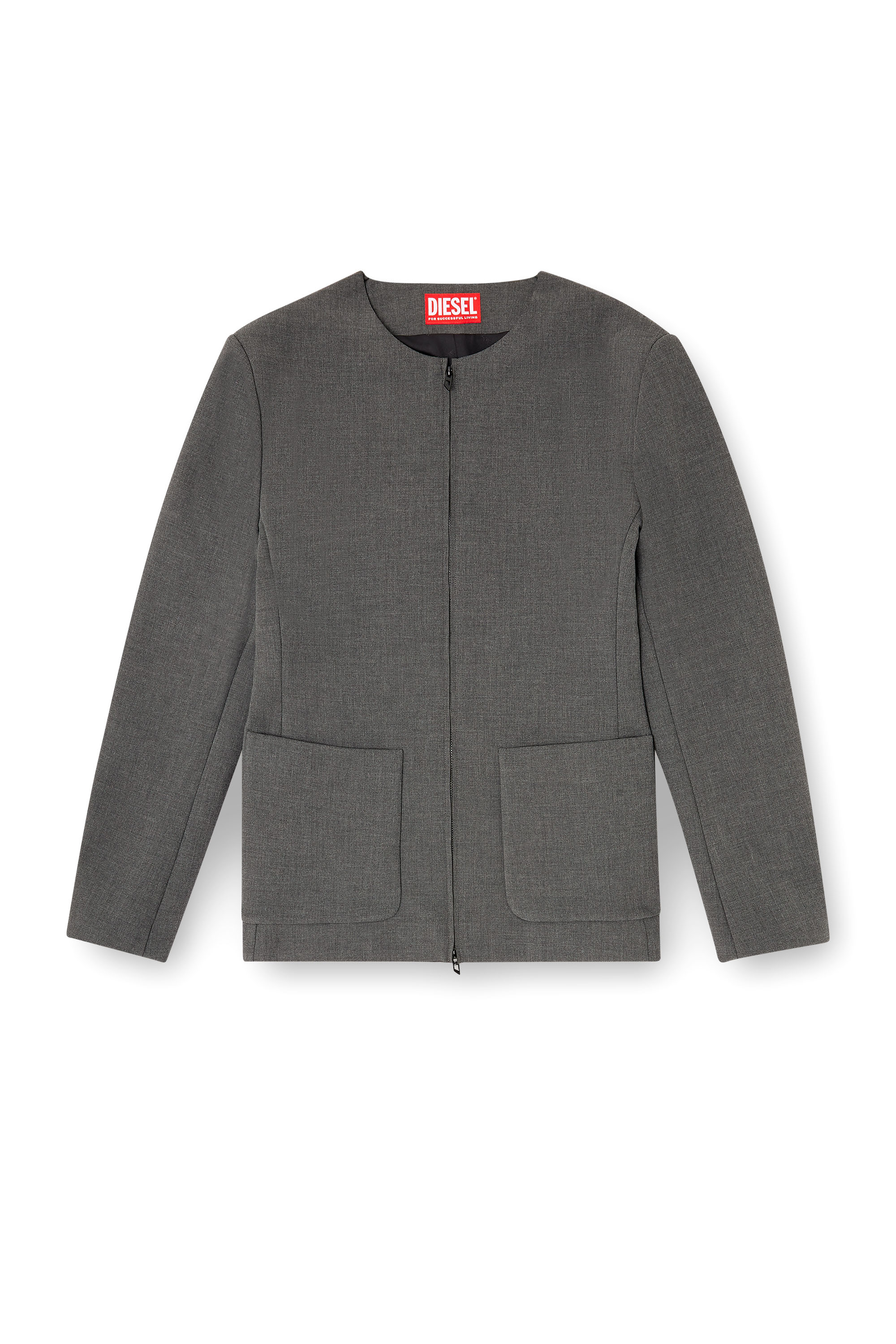 Diesel - J-CESAR-NEO, Man's Collarless jacket in neoprene-bonded fabric in Grey - 3