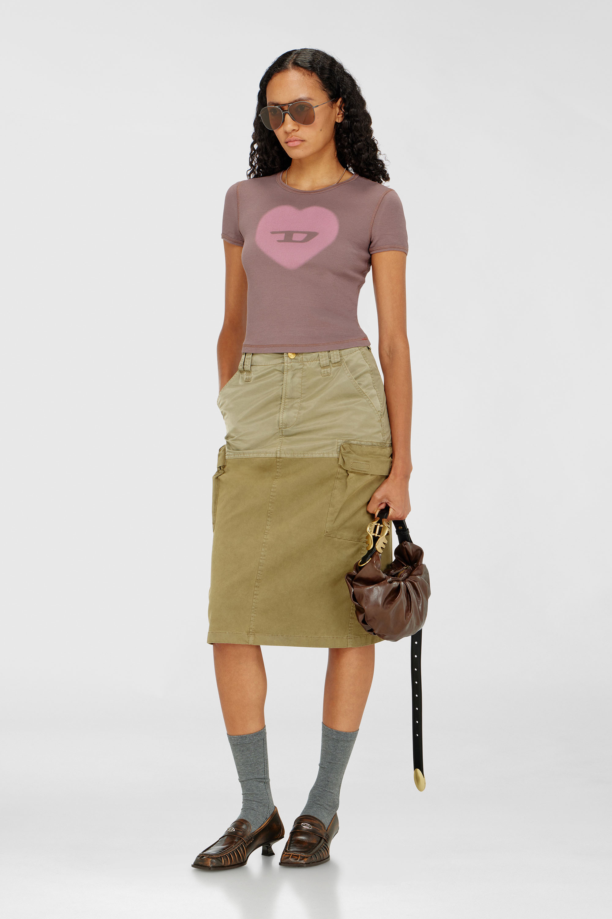 Diesel - T-ELE, Woman's Ribbed T-shirt with watercolour heart D in Violet - 1