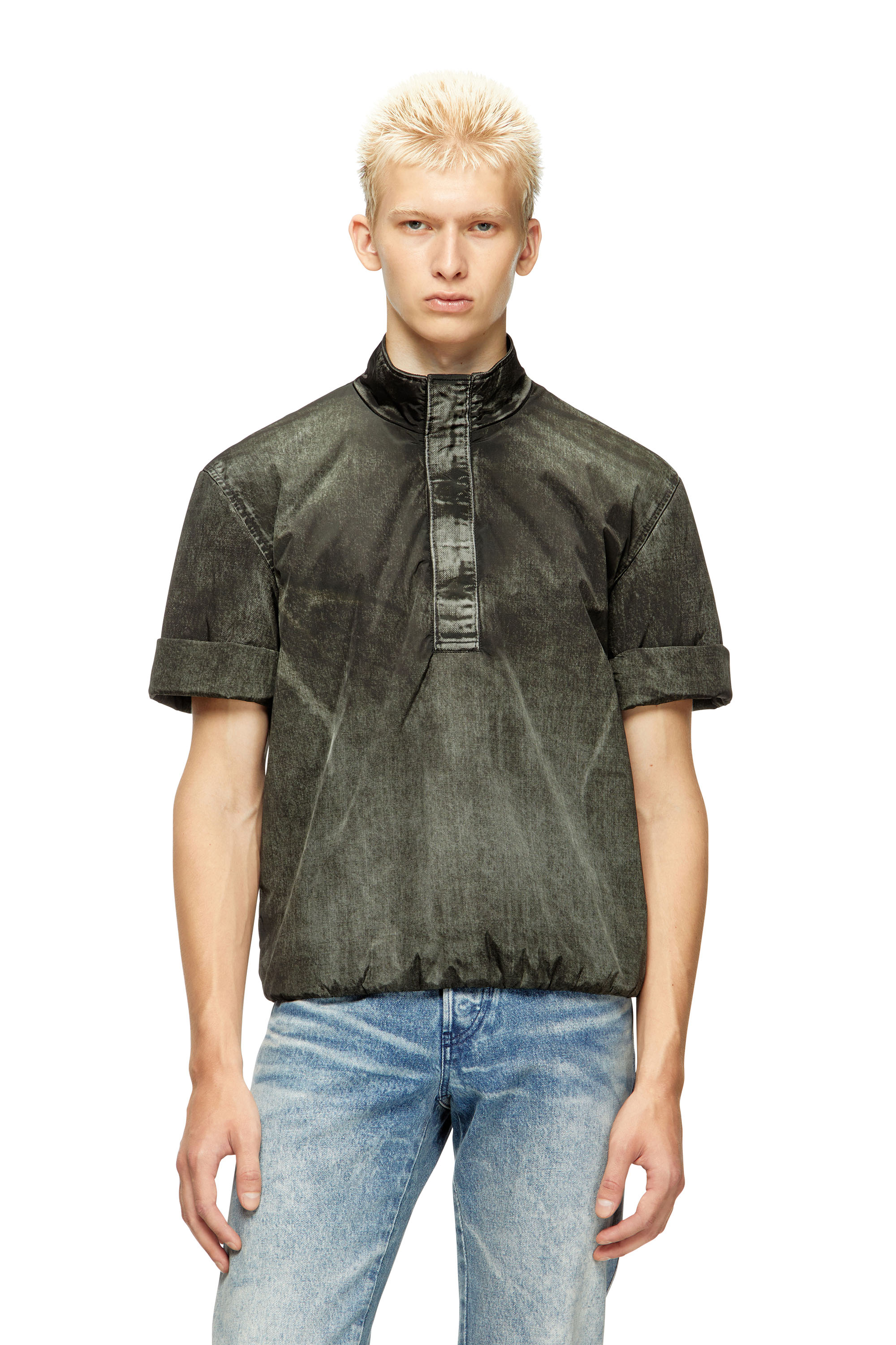 Diesel - J-VALOIS, Man's Short-sleeve jacket in denim-effect nylon in Black - 1