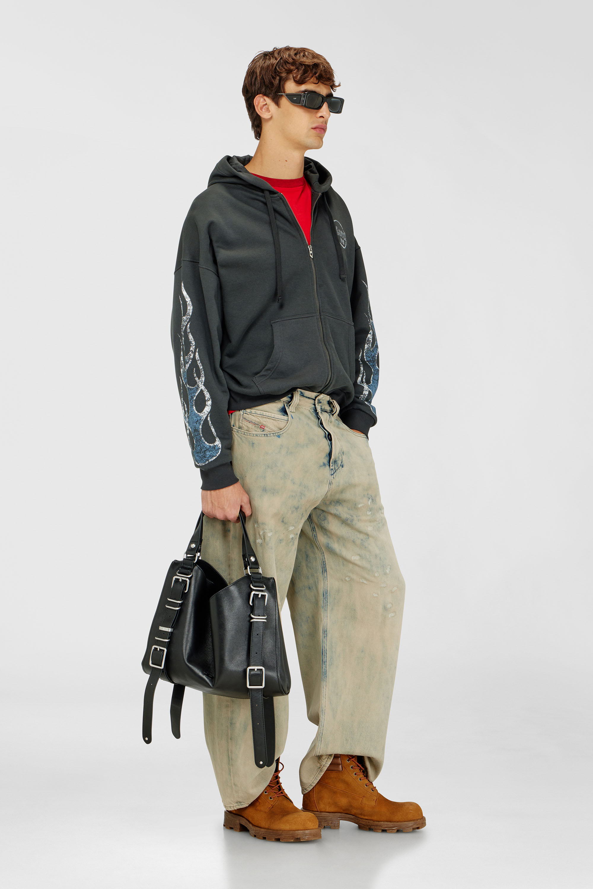 Diesel - S-TOLY-ZIP, Man's Zip-up hoodie with crack print in Dark grey - 1