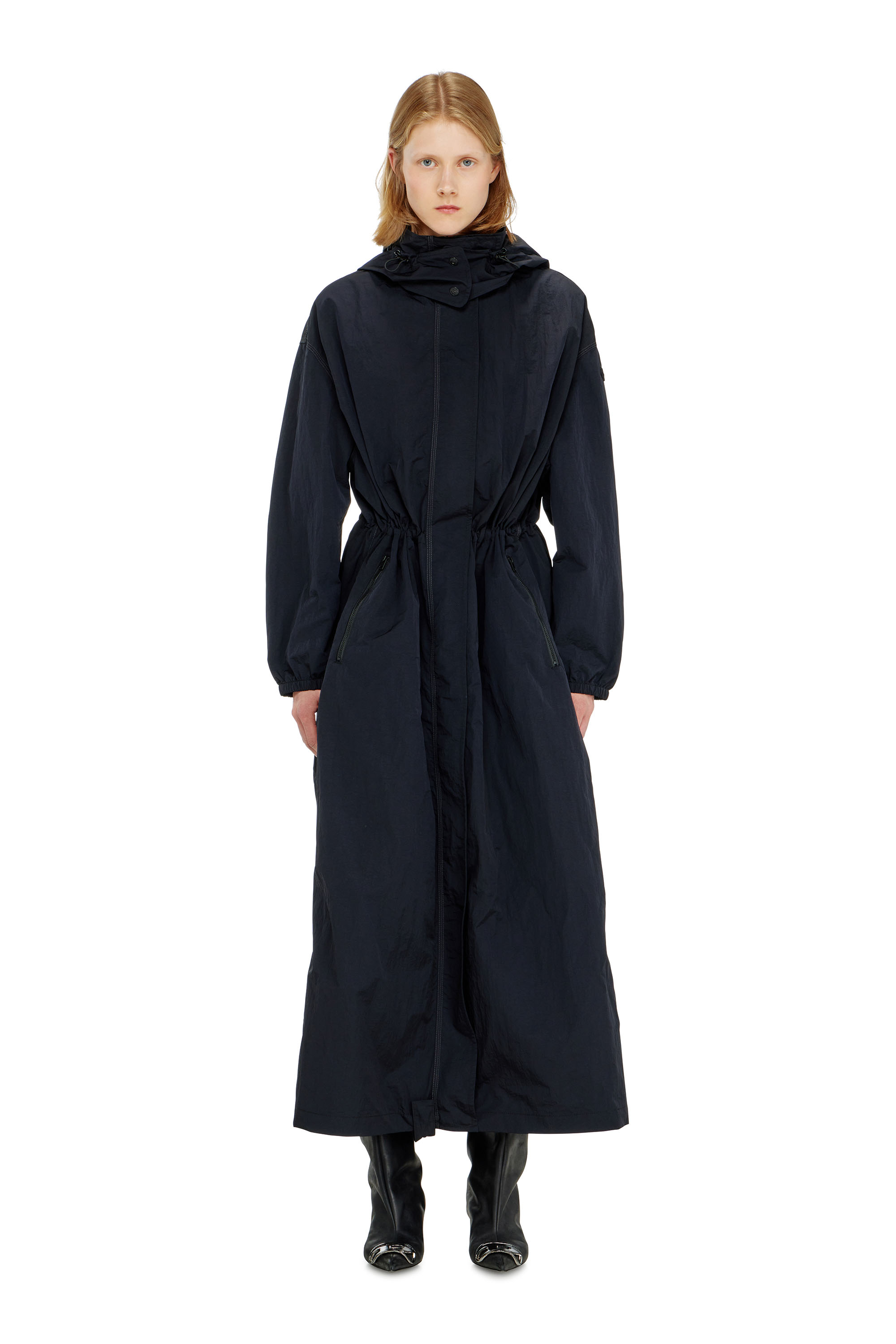 Diesel - G-ASTER-T1, Woman's Nylon trench coat with detachable hood in Night Blue - 2