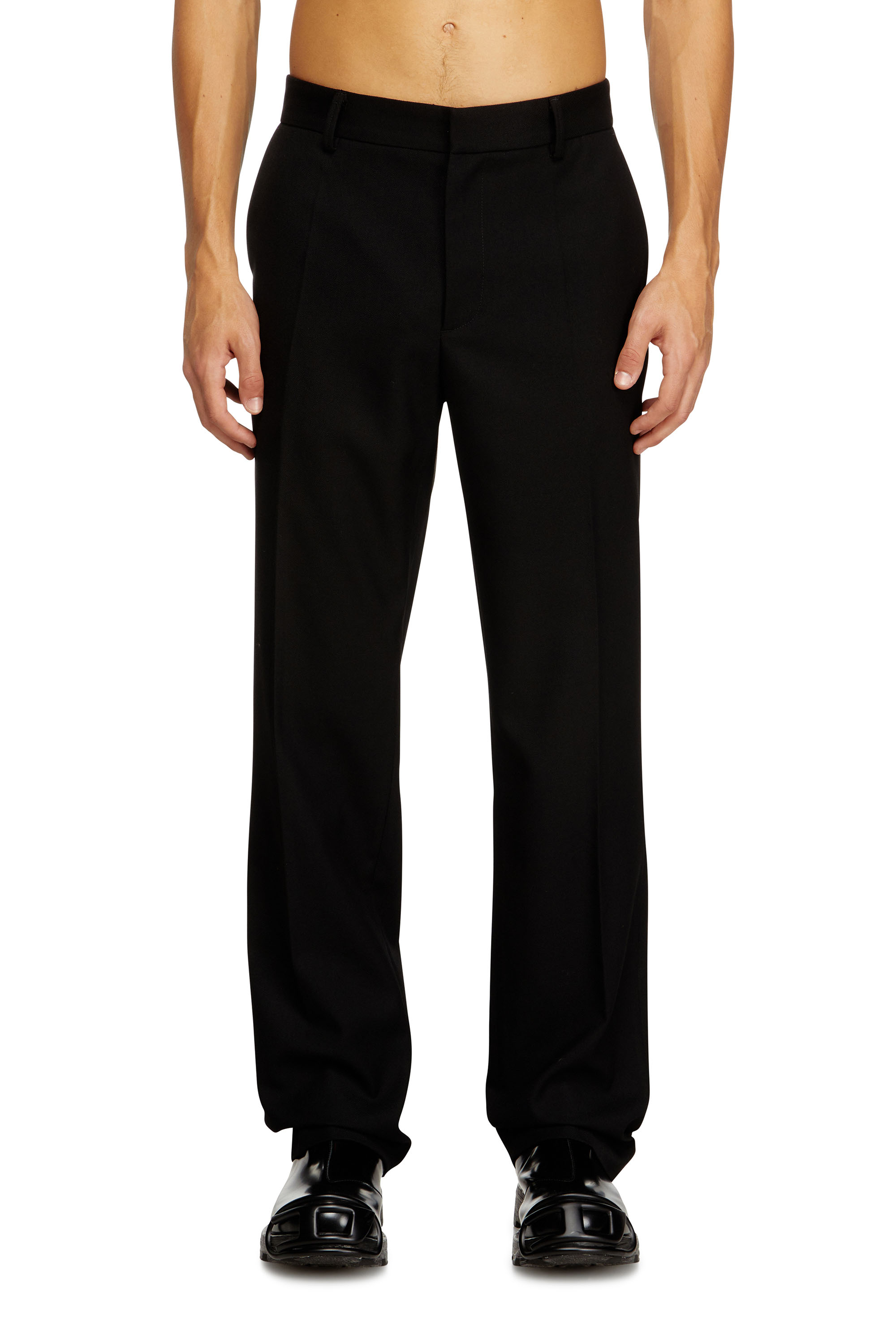 Diesel - P-AM-EPCI, Man's Wool-blend trousers with metal tag in Black - 1