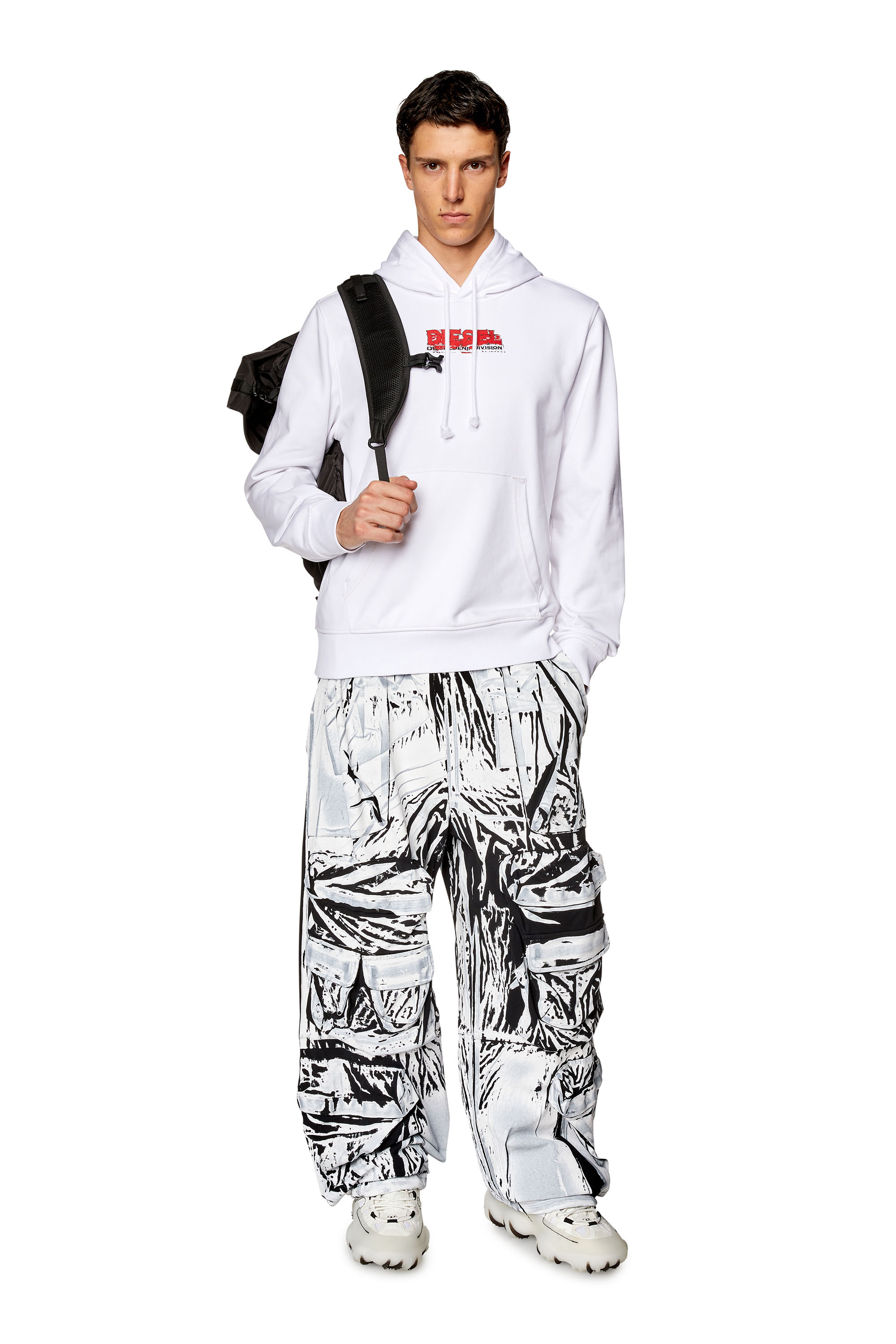 Diesel - S-GINN-HOOD-K37, Man's Hoodie with glitchy logo in White - 1