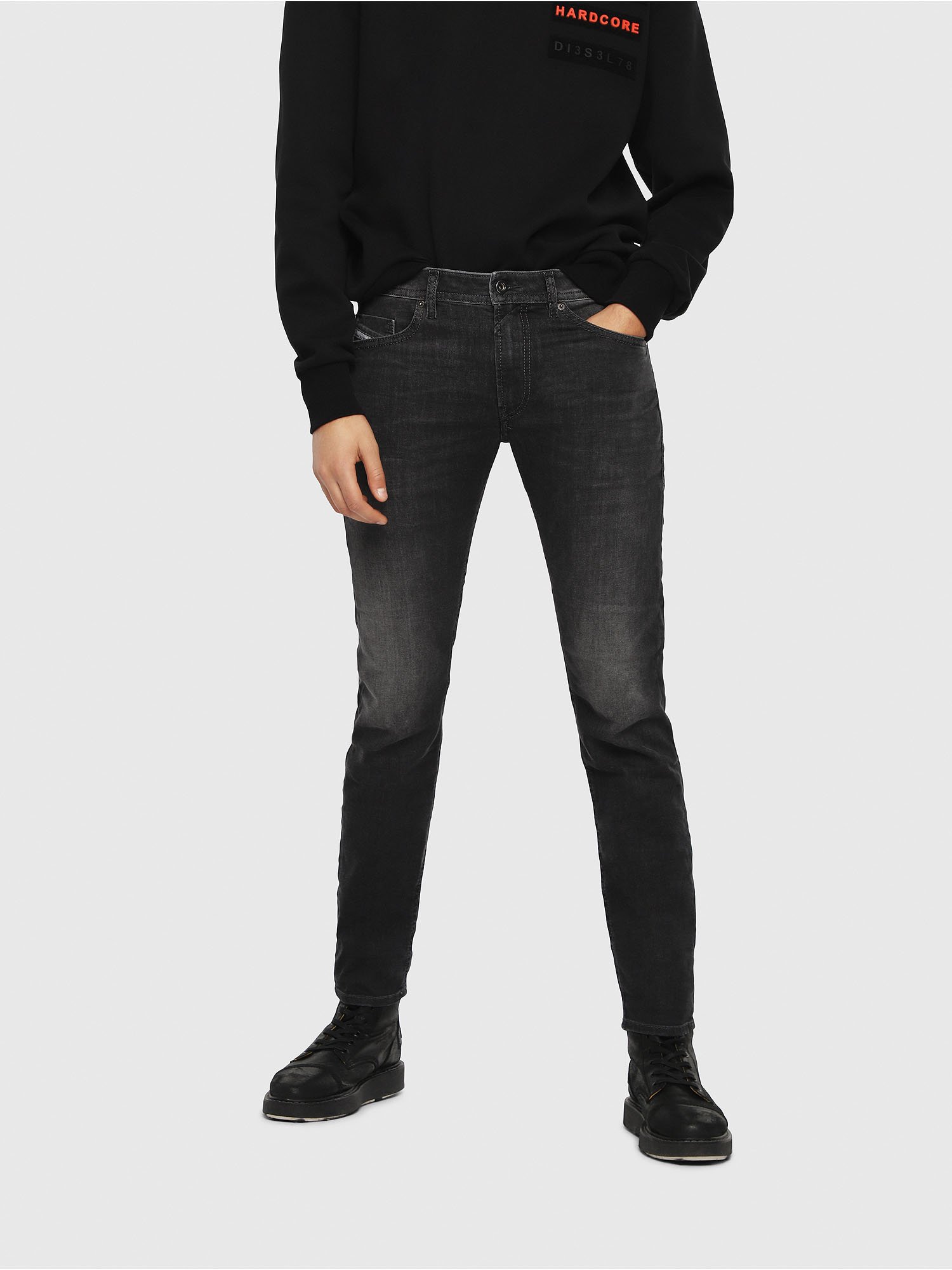 Thommer 0687j Men Slim Black Dark Grey Jeans Diesel