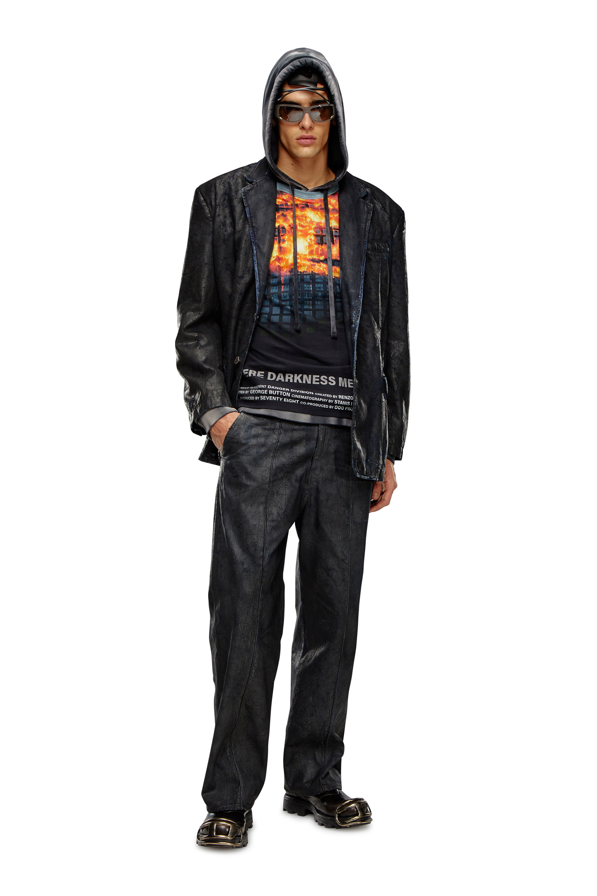 Diesel - D-BLA-FSE, Man's Denim blazer with craquel&eacute; coating in Black - 1
