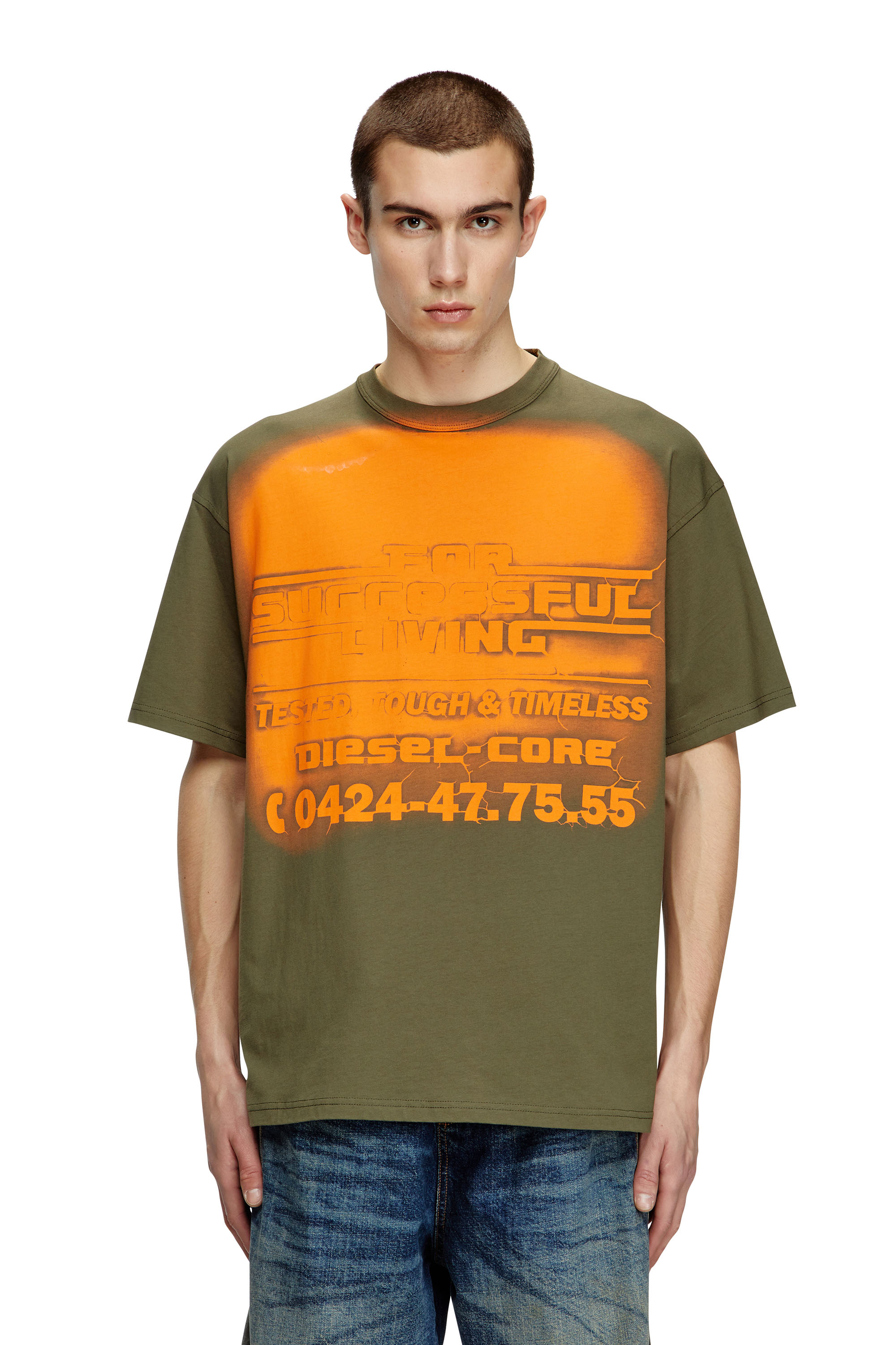 Diesel - T-BOXT-R15, Man's T-shirt with blowout logo graphic in Military Green - 3