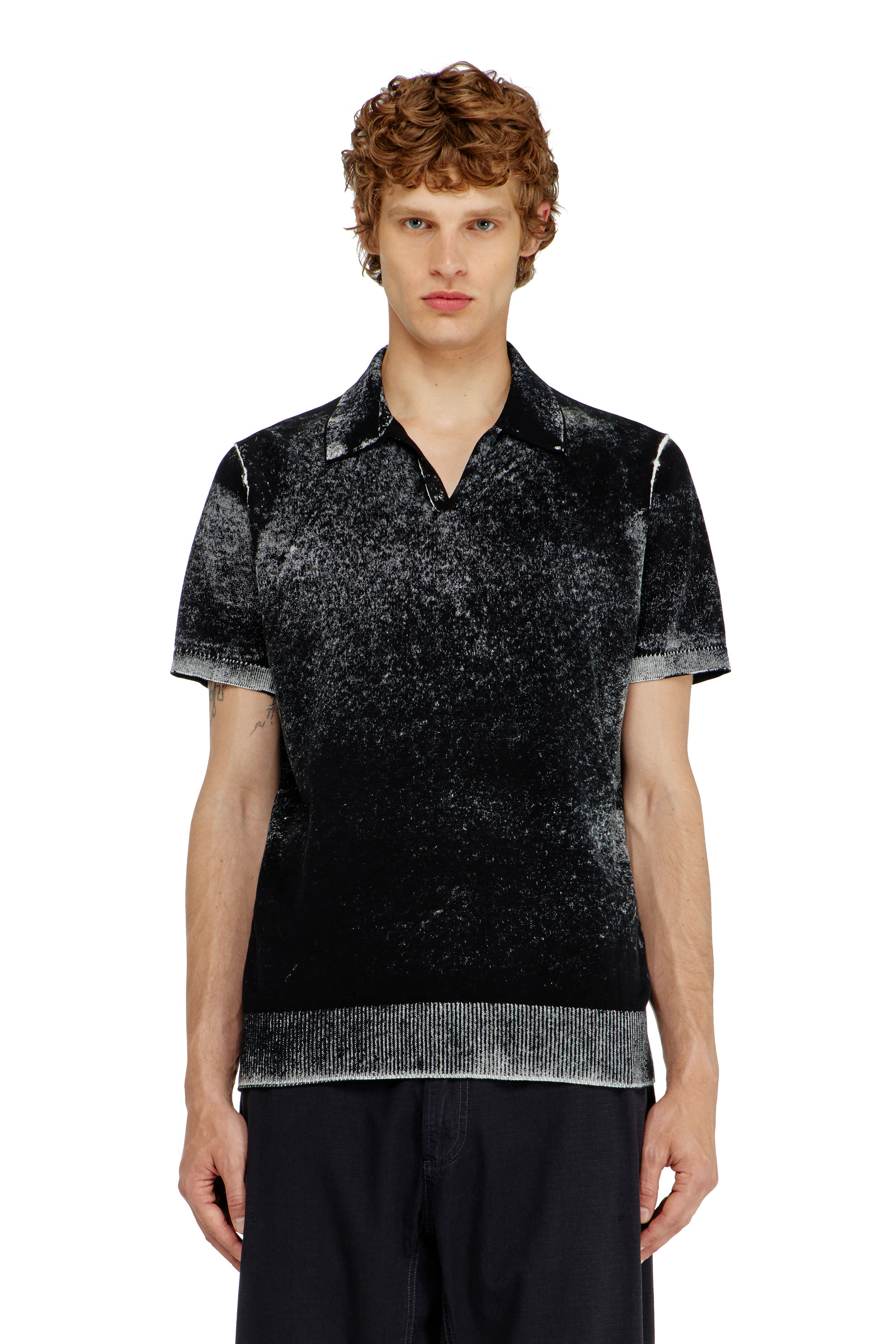 Diesel - K-LAWRIE, Man's Knit polo shirt with faded reverse print in Black - 1