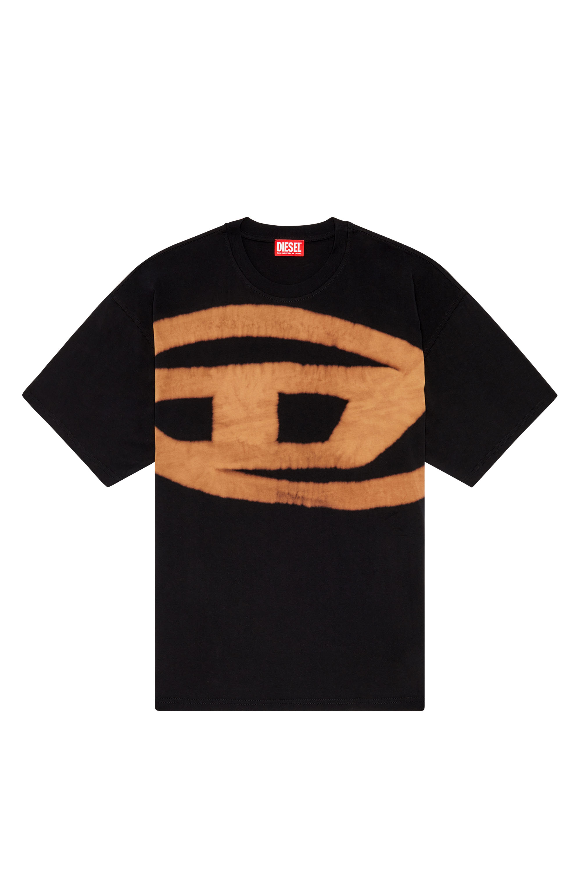Diesel - T-BOXT-BLEACH, Man's T-shirt with bleached Oval D logo in Orange/Black - 3