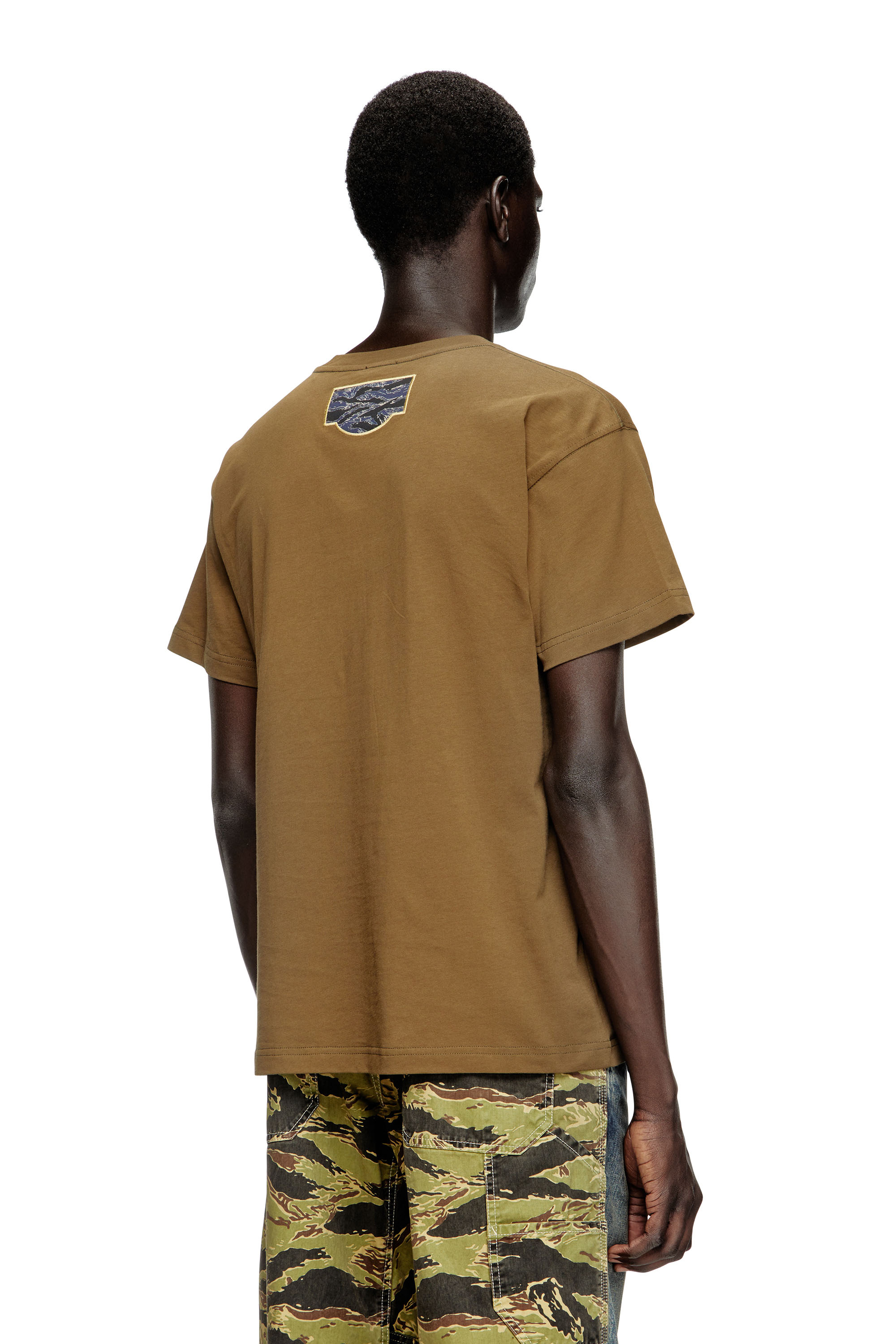 Diesel - T-NORM-T3, Man's T-shirt with camo logo patch in Military Green - 4