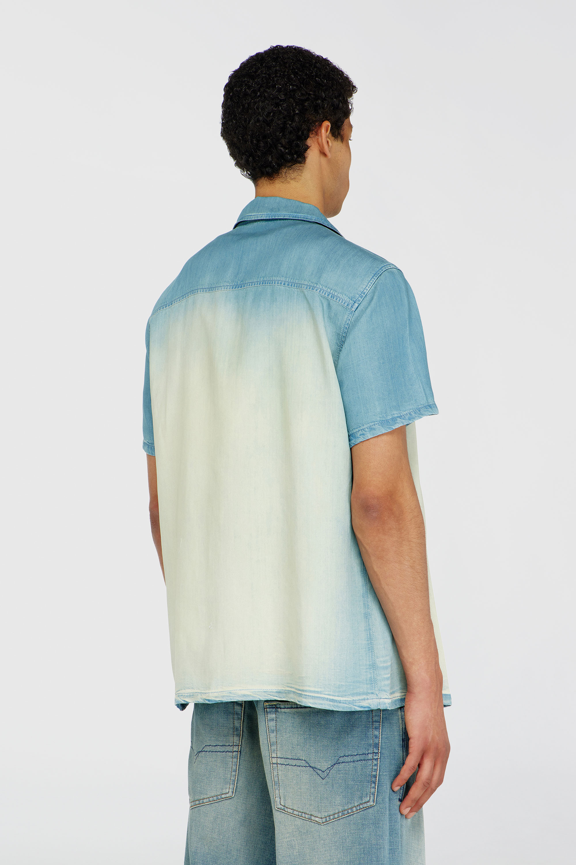 Diesel - D-CLARIVO-S, Man's Short-sleeve shirt in fluid overdyed denim in Light Blue - 4