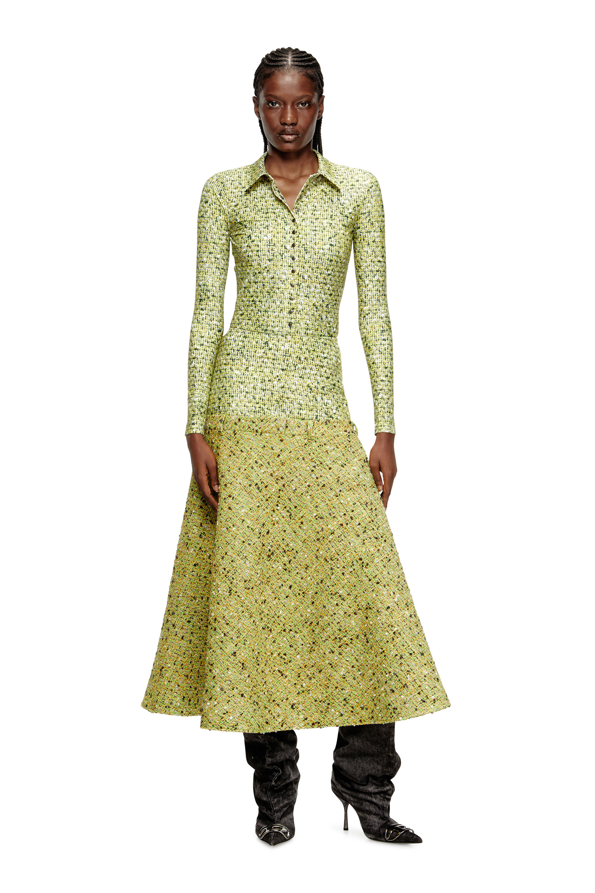 Diesel - C-ELAZ-BC, Woman's Stretch fabric shirt with bouclé print in Yellow - 2