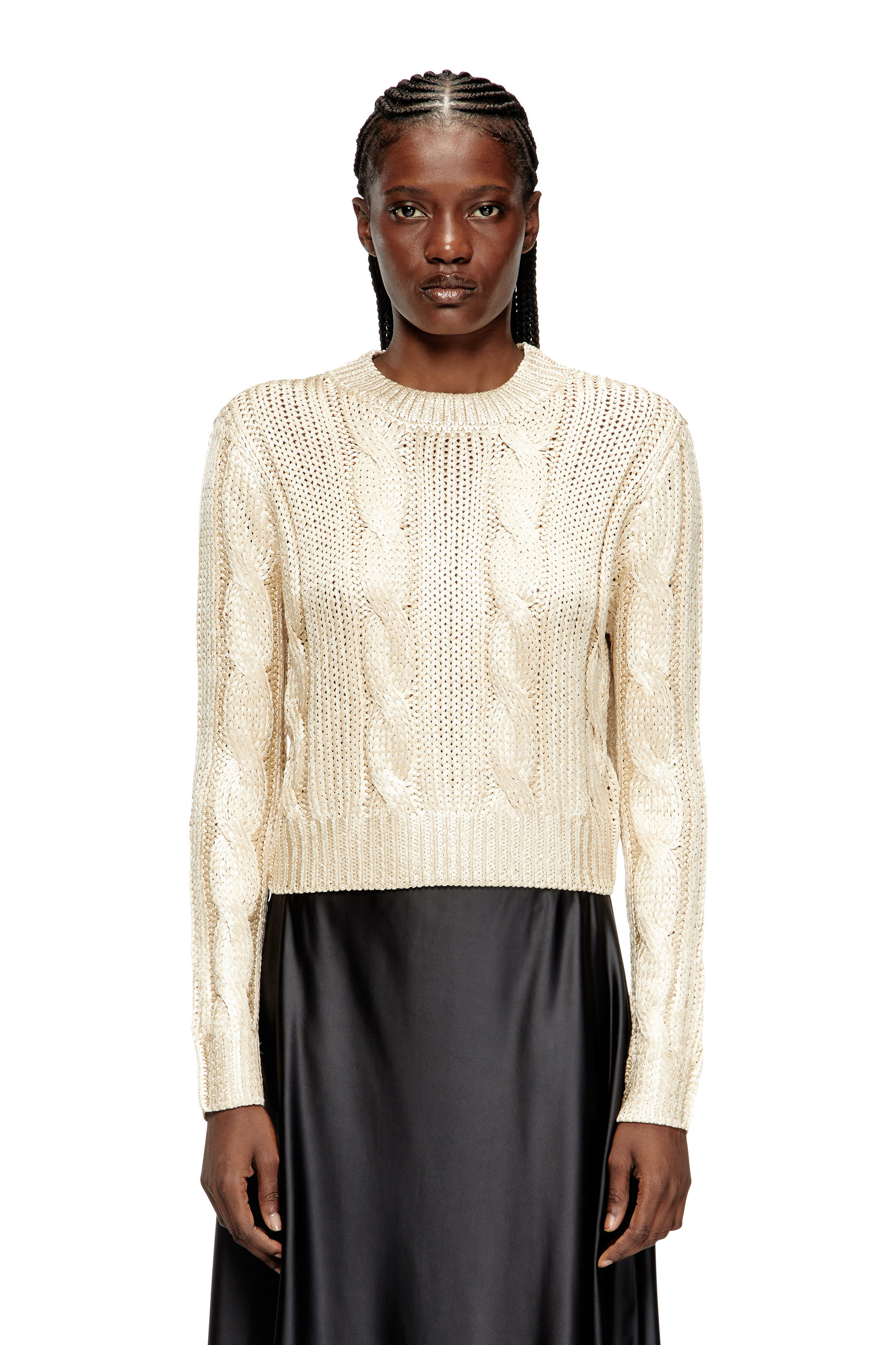 Diesel - M-MICCHA, Woman's Cable-knit jumper with shiny effect in null - 1