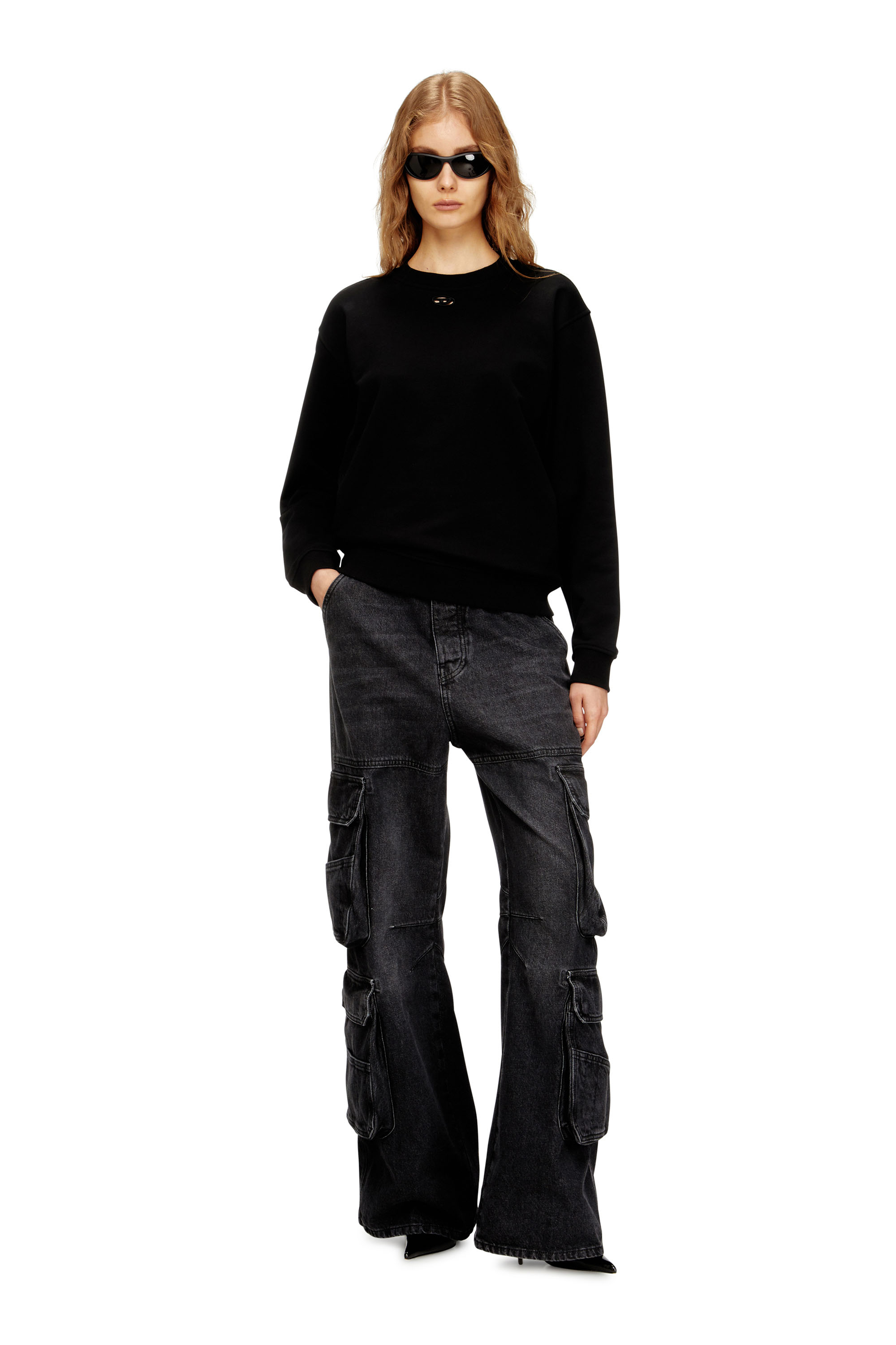 Diesel - F-NORMY-OD, Woman's Cotton sweatshirt with Oval D embroidery in Black - 2